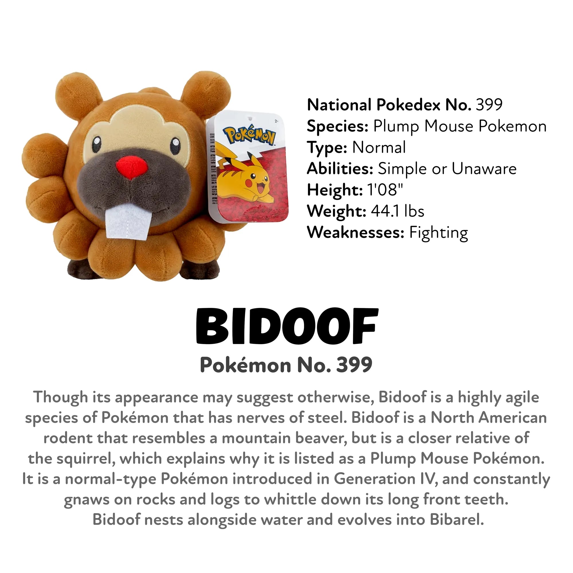 Pokémon Bidoof - 8" Specialty Plush - Age 2+ - Brown's Hobby & Game