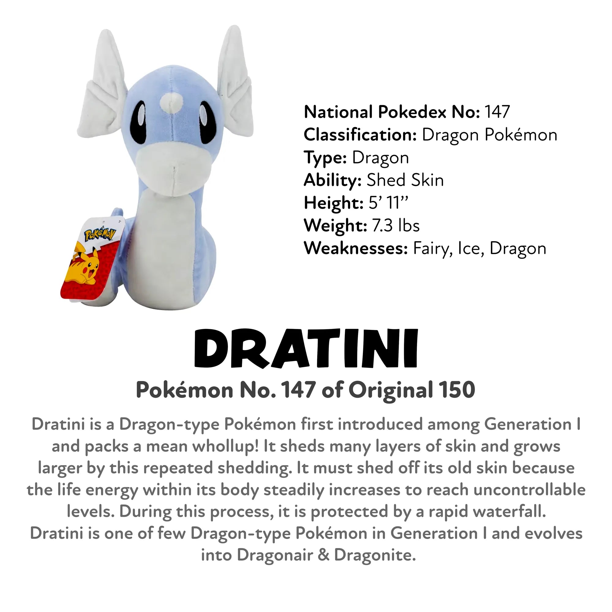 Pokémon Dratini - 8" Specialty Plush - Age 2+ - Brown's Hobby & Game