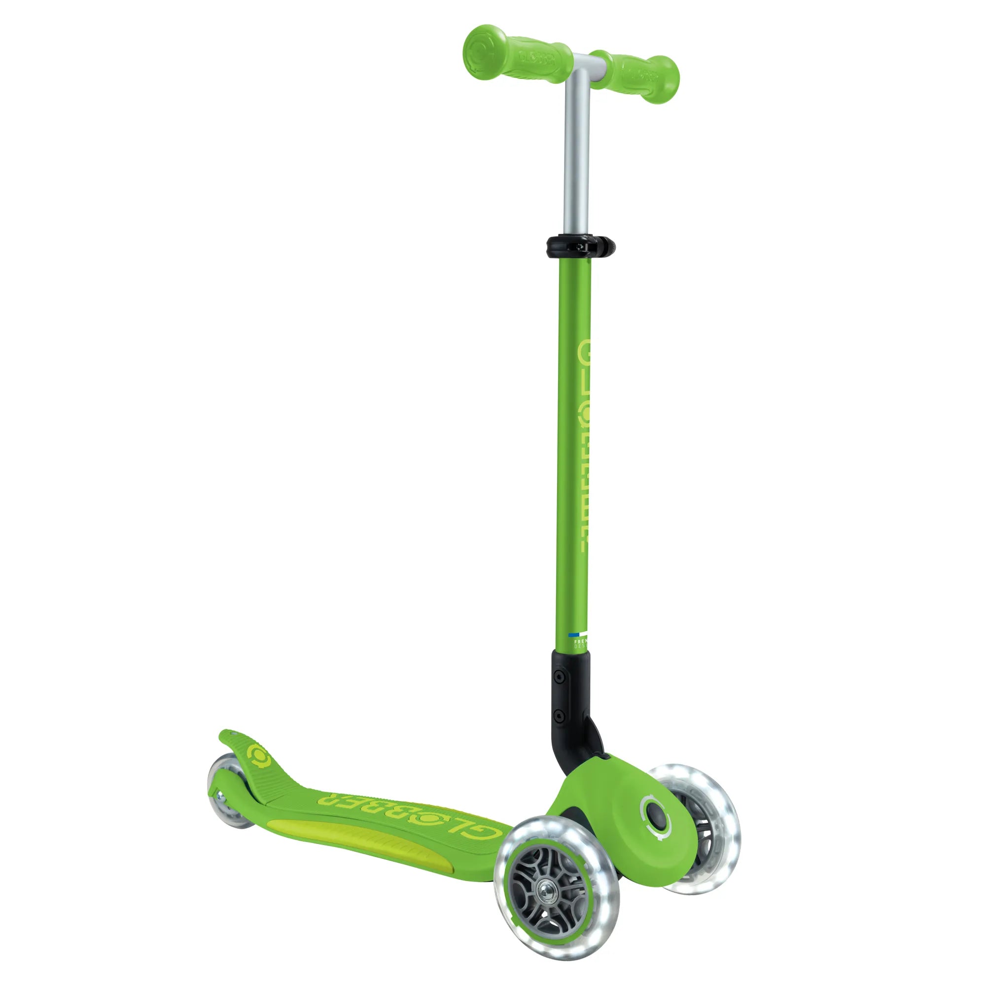 Globber Primo Foldable PLUS with Lights - Apple Green & Lime Green - Ages 3-9 - Brown's Hobby & Game