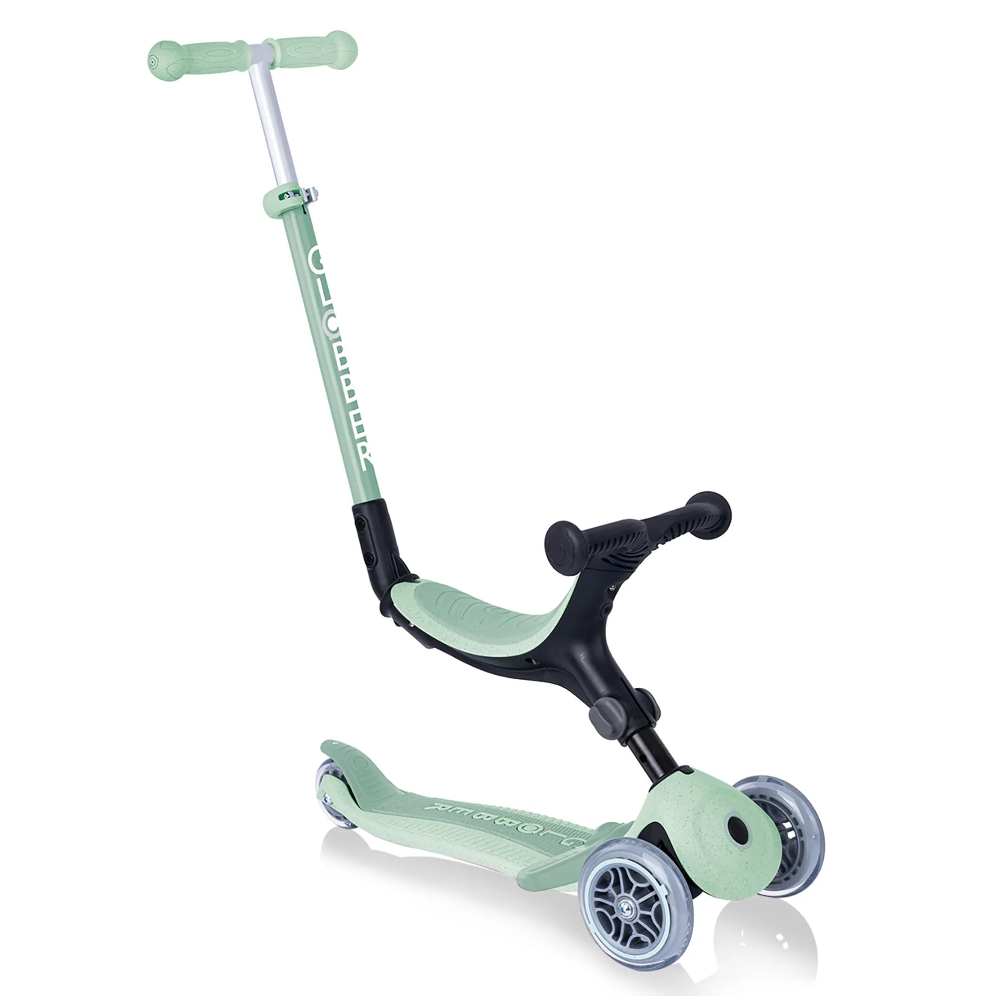 Globber GO•UP Foldable PLUS Ecologic 3-in-1 - Pistachio Green - Planet-Friendly Fun - Ages 15m-7+ yrs