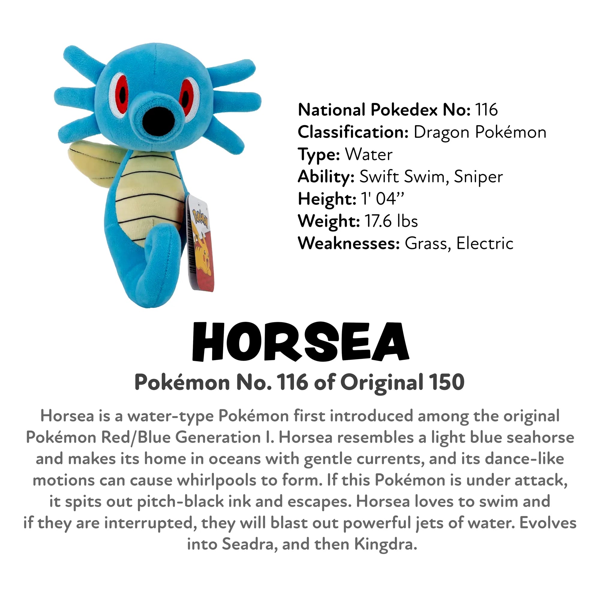 Pokémon Horsea - 8" Specialty Plush - Age 2+ - Brown's Hobby & Game