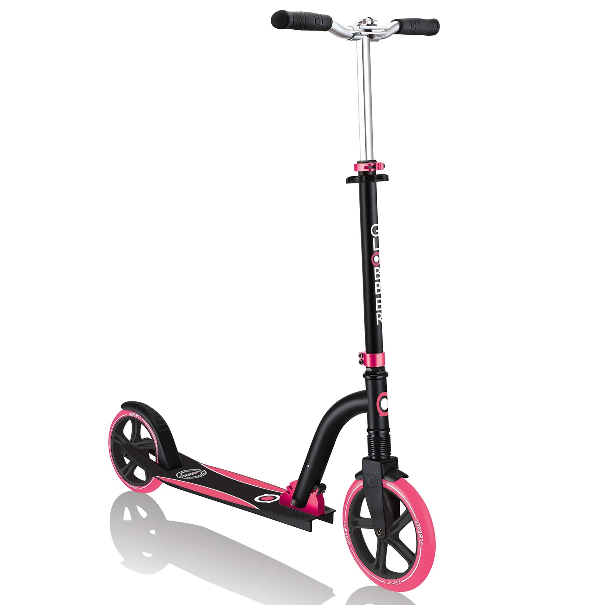 Globber NL 230-205 Duo - Premium Big Wheel Scooter - Adjustable & Foldable - Black & Pink - Ages 14-Adult