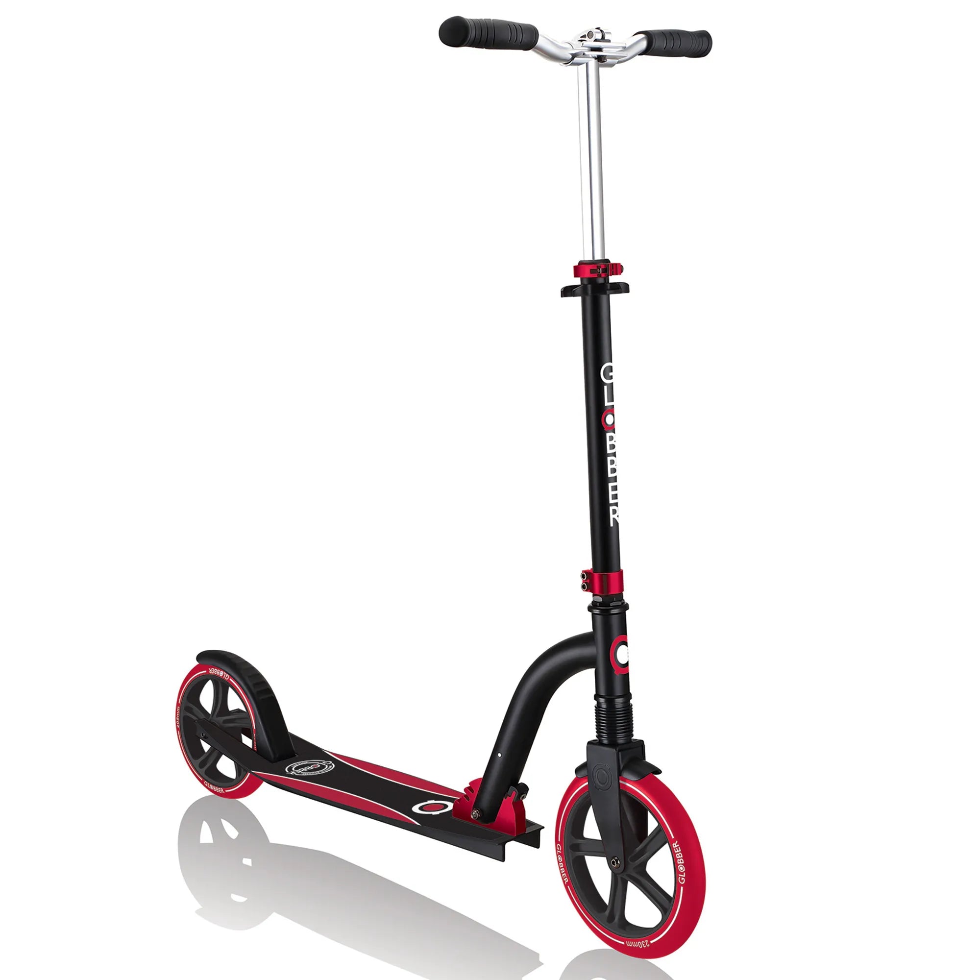 Globber NL 230-205 Duo - Premium Big Wheel Scooter - Adjustable & Foldable - Black & Red - Ages 14-Adult