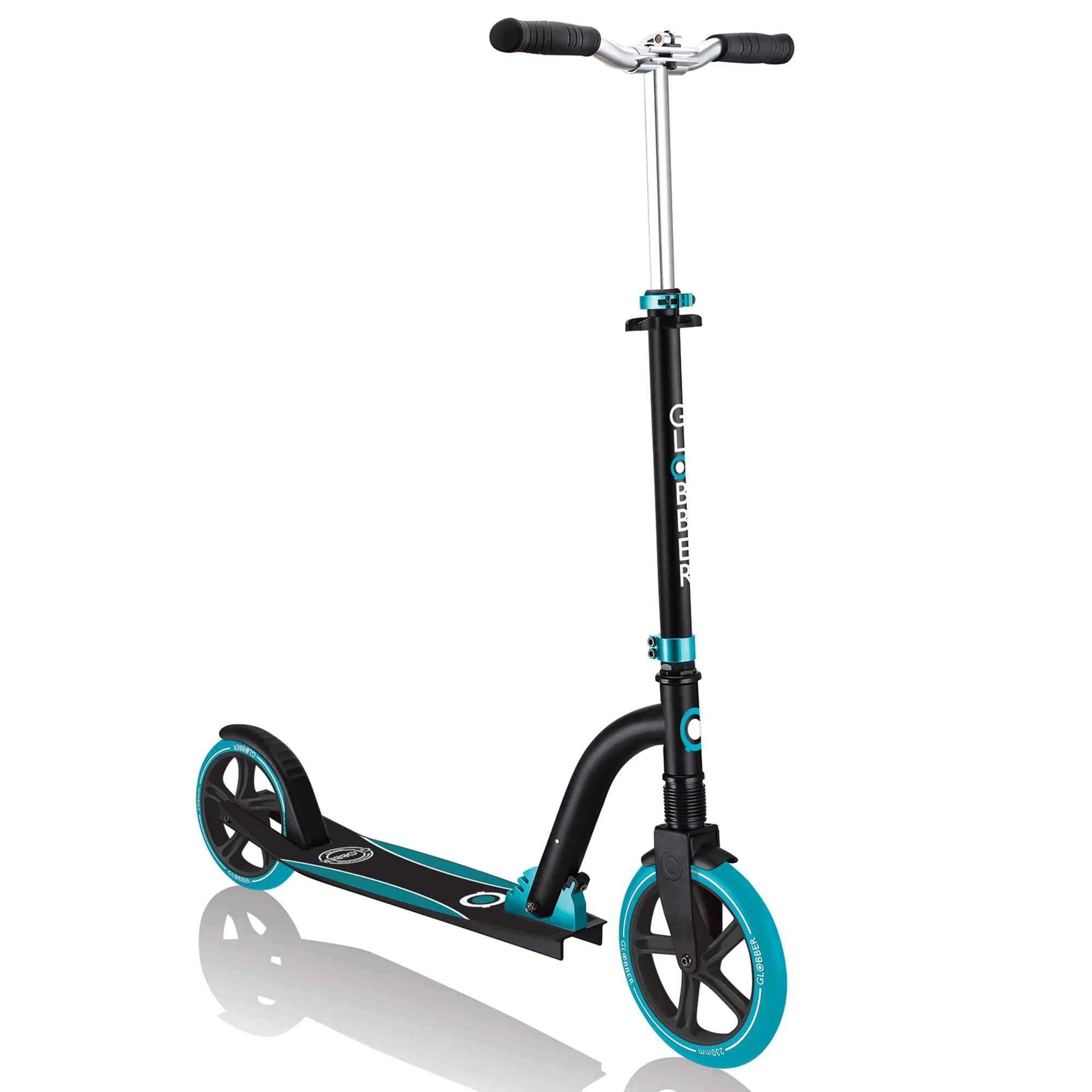 Globber NL 230-205 Duo - Premium Big Wheel Scooter - Adjustable & Foldable - Black & Teal - Ages 14-Adult