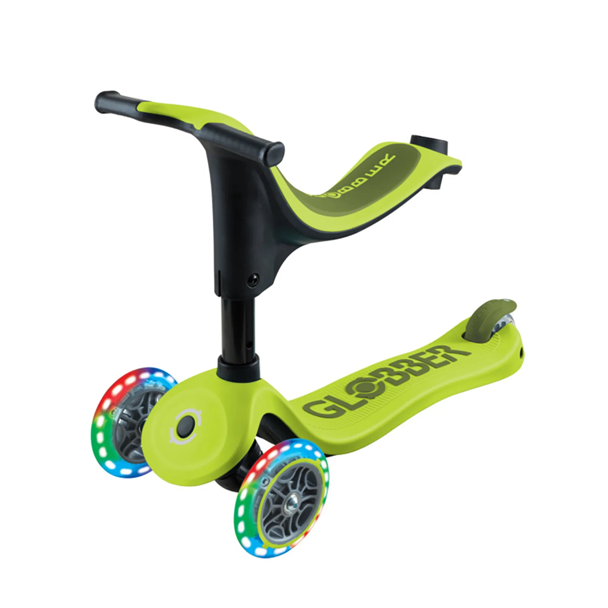 Globber GO•UP Sporty Lights - Lime Green & Khaki Green - Award-Winning Fun - Ages 15m-7+ yrs - Brown's Hobby & Game