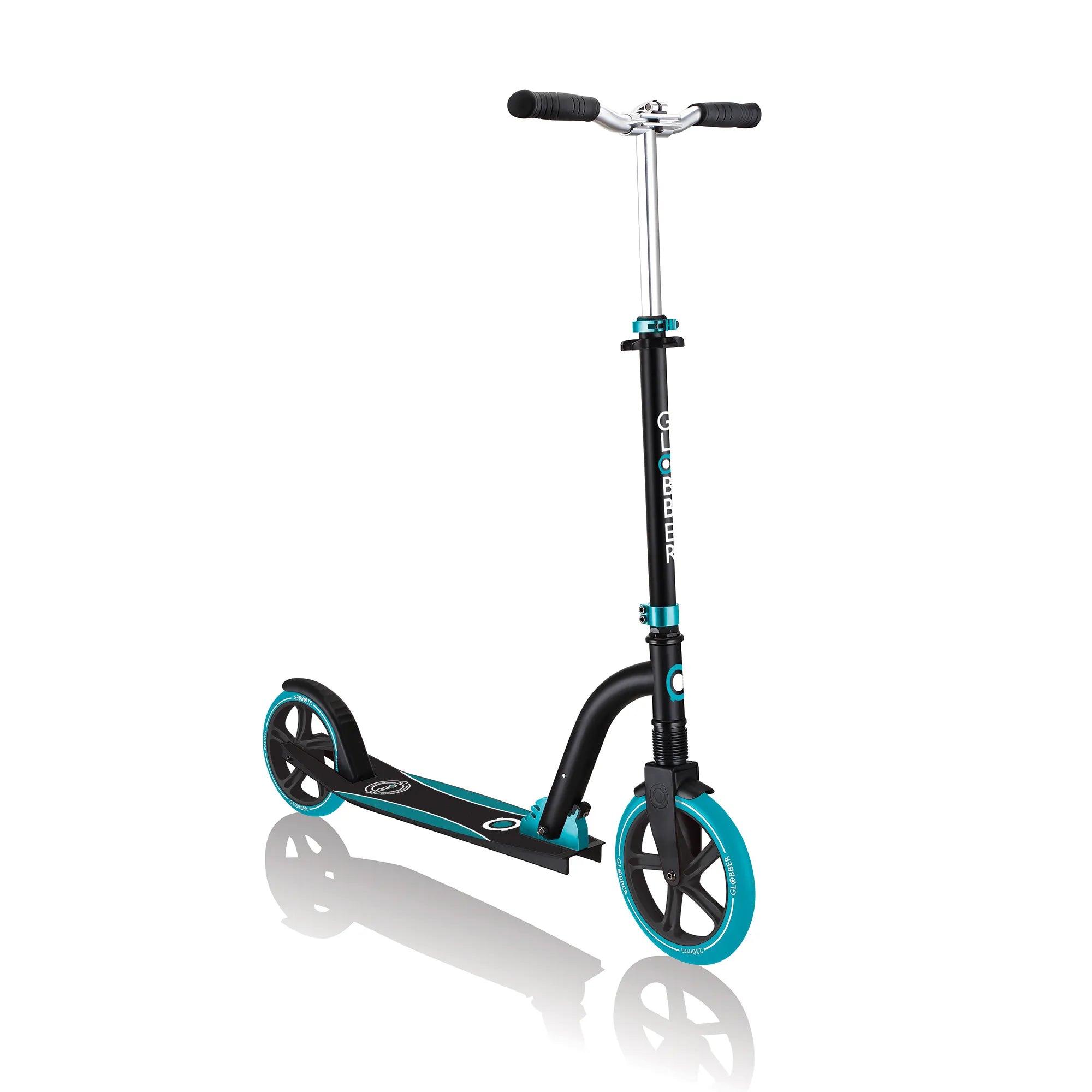 Globber NL 230-205 Duo - Premium Big Wheel Scooter - Adjustable & Foldable - Black & Teal - Ages 14-Adult