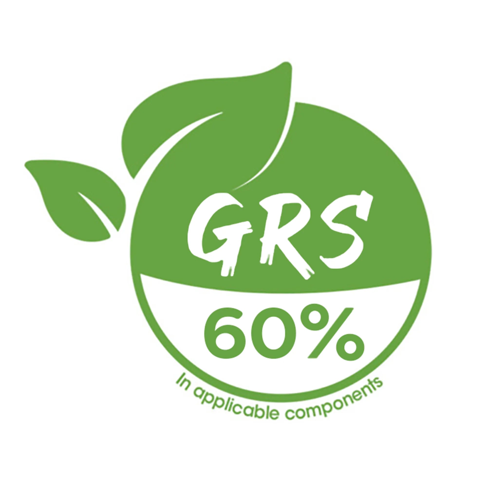 G R S recycled plastic logo displaying the 60 percent recycled content found in all junior foldable ecologic scooter models.