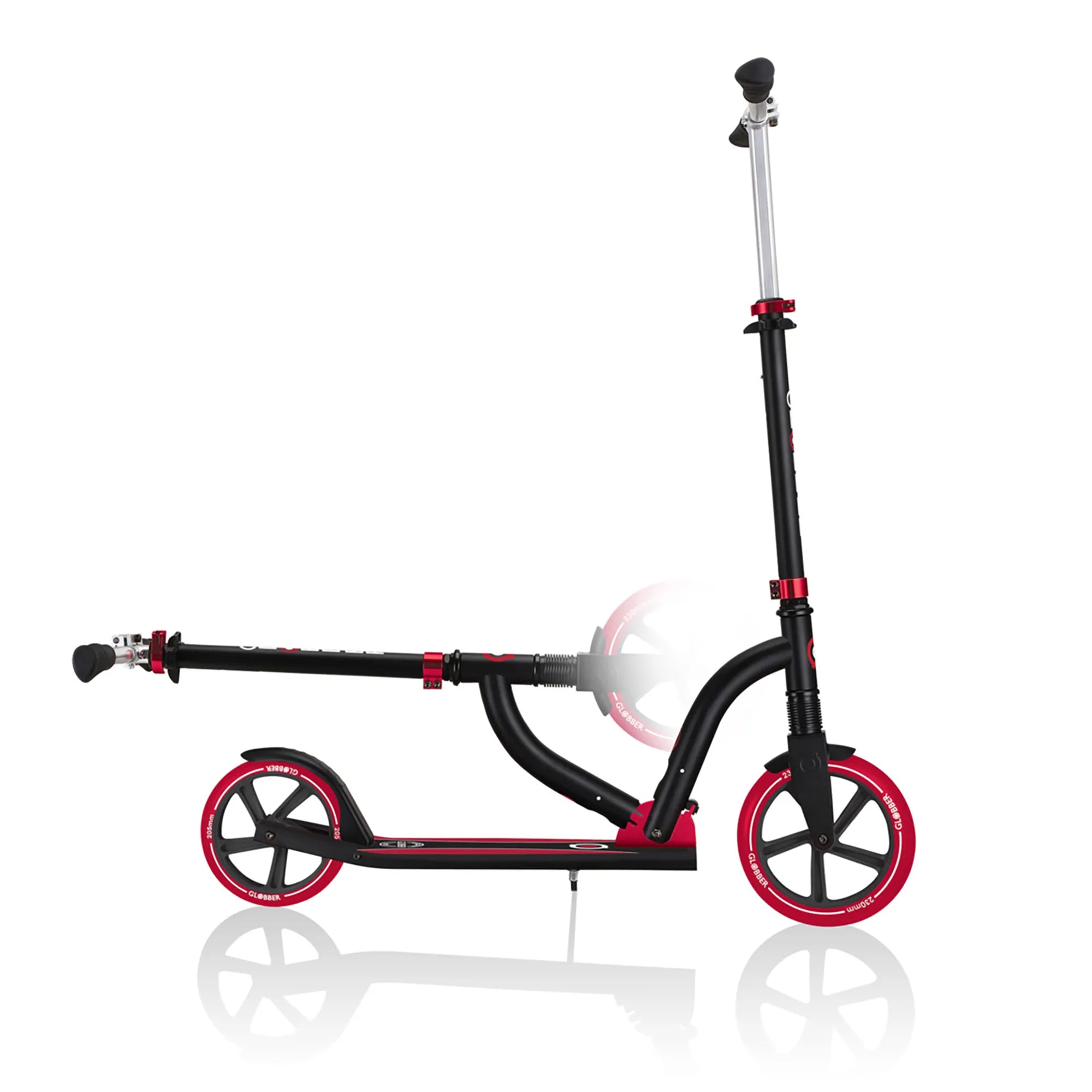 Globber NL 230-205 Duo - Premium Big Wheel Scooter - Adjustable & Foldable - Black & Red - Ages 14-Adult