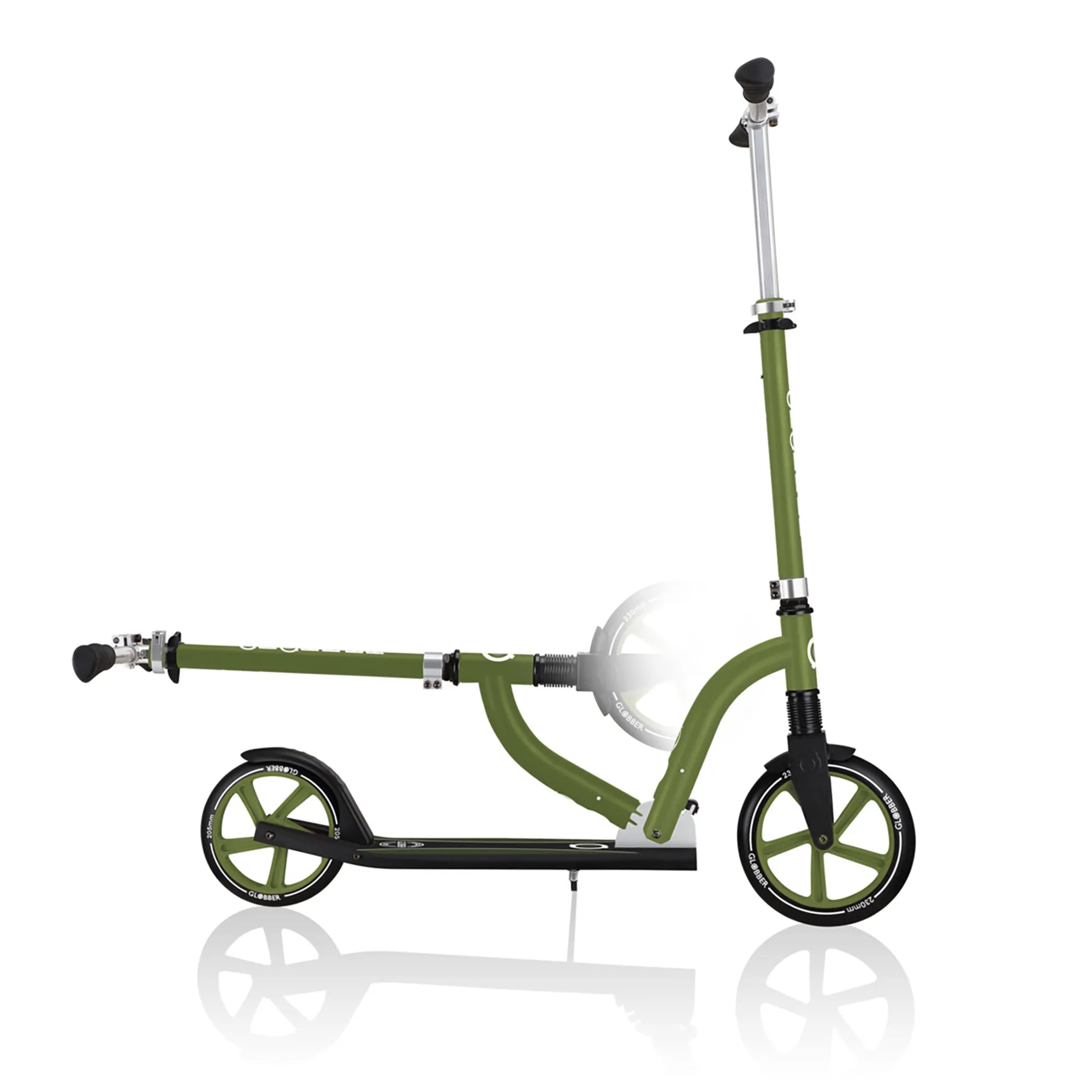 Globber NL 230-205 Duo - Premium Big Wheel Scooter - Adjustable & Foldable - Khaki Green - Ages 14-Adult