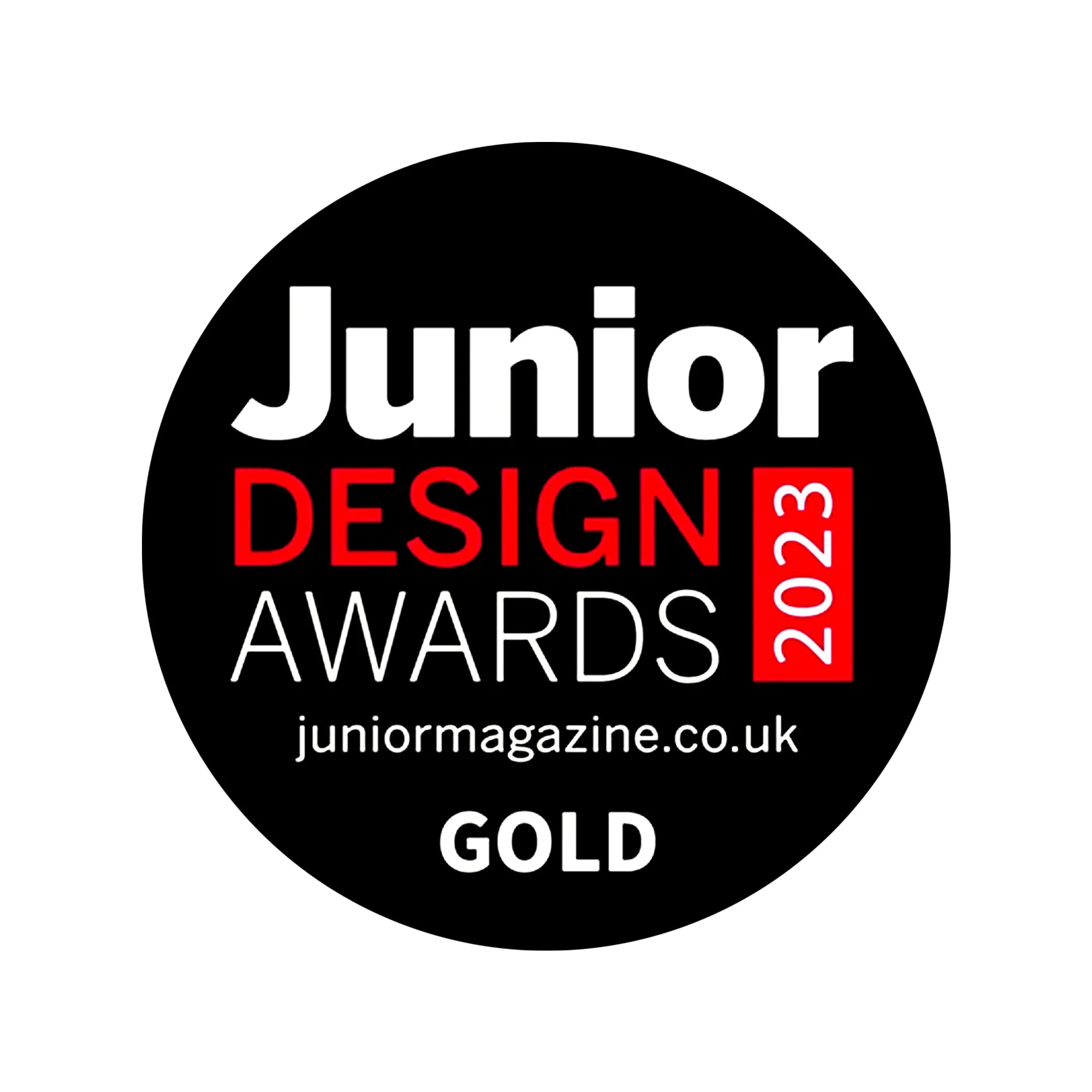 Logo 2023 junior design awards gold award won by the globber junior foldable ecologic light up adjustable 3 wheel scooter.