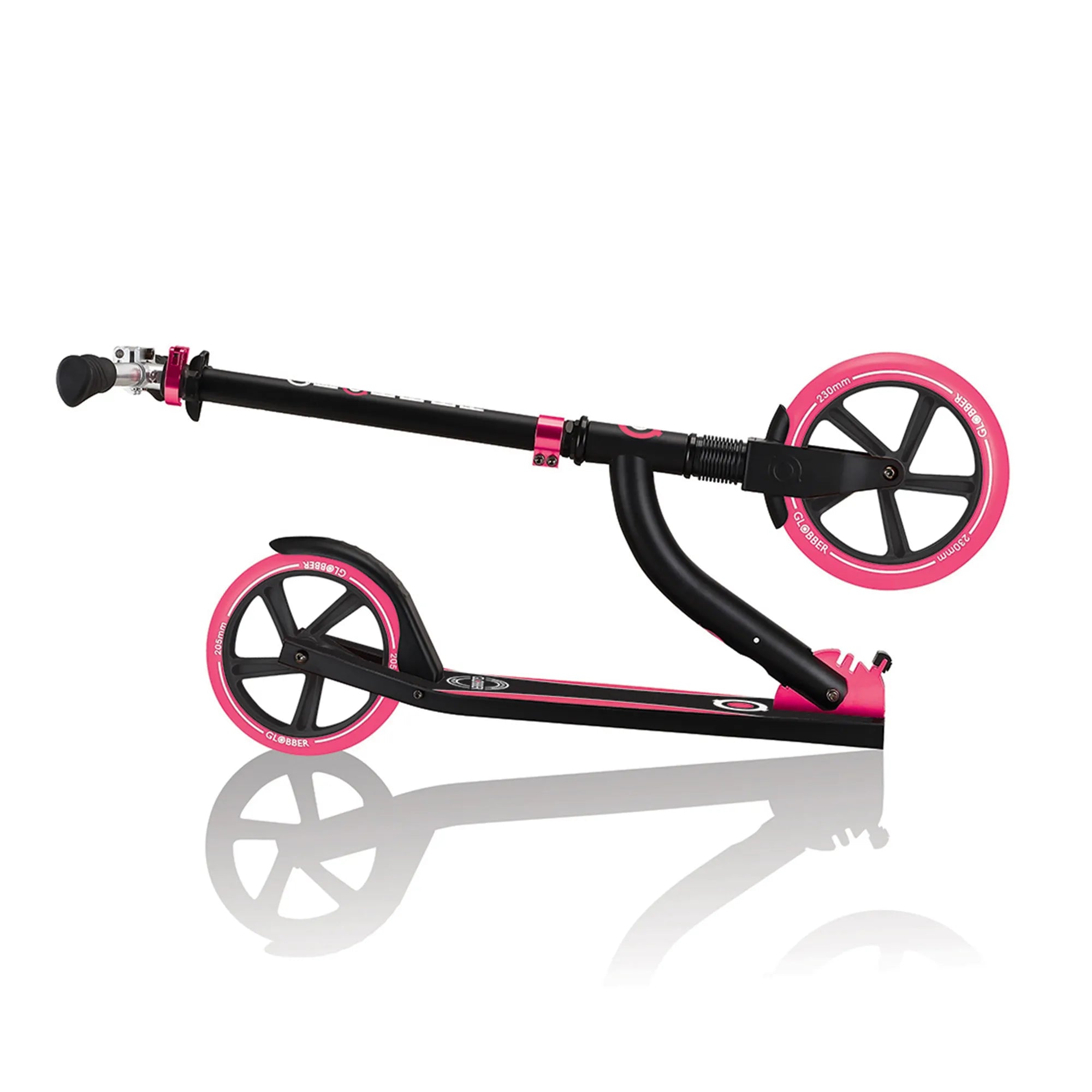 Globber NL 230-205 Duo - Premium Big Wheel Scooter - Adjustable & Foldable - Black & Pink - Ages 14-Adult