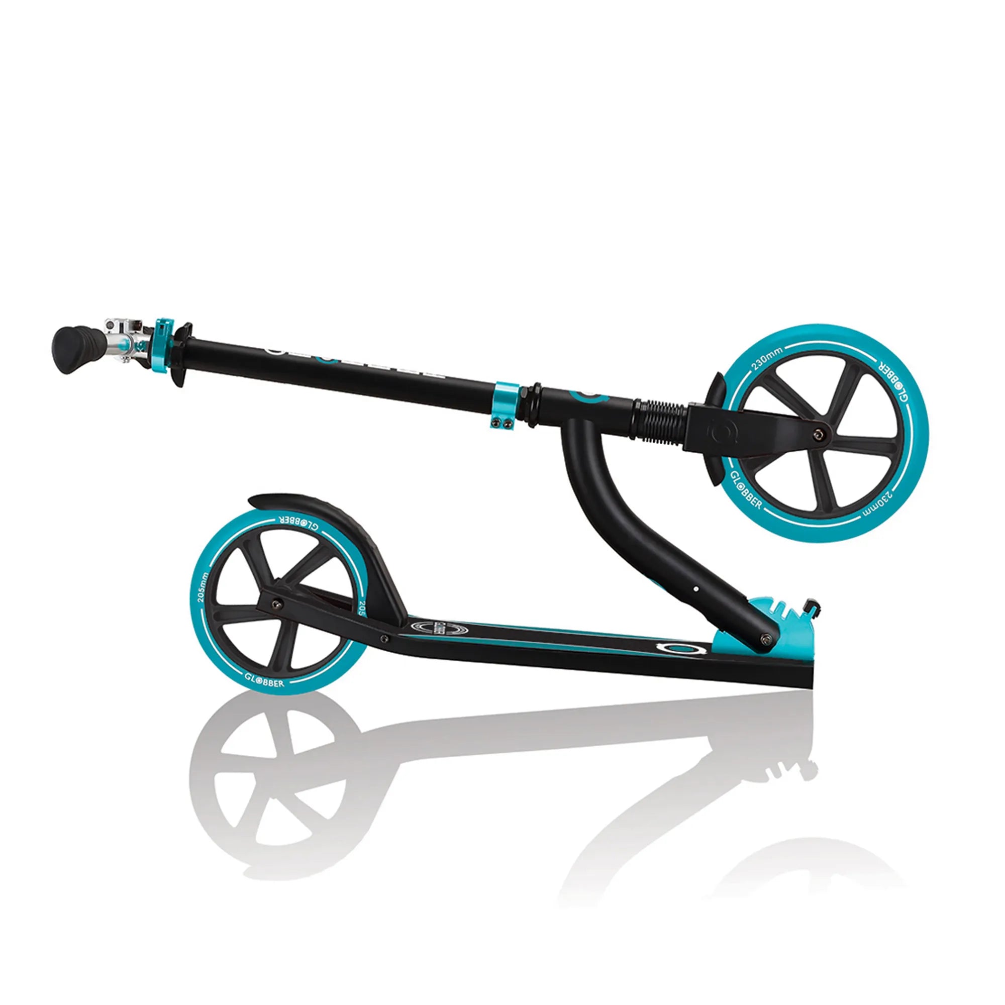 Globber NL 230-205 Duo - Premium Big Wheel Scooter - Adjustable & Foldable - Black & Teal - Ages 14-Adult