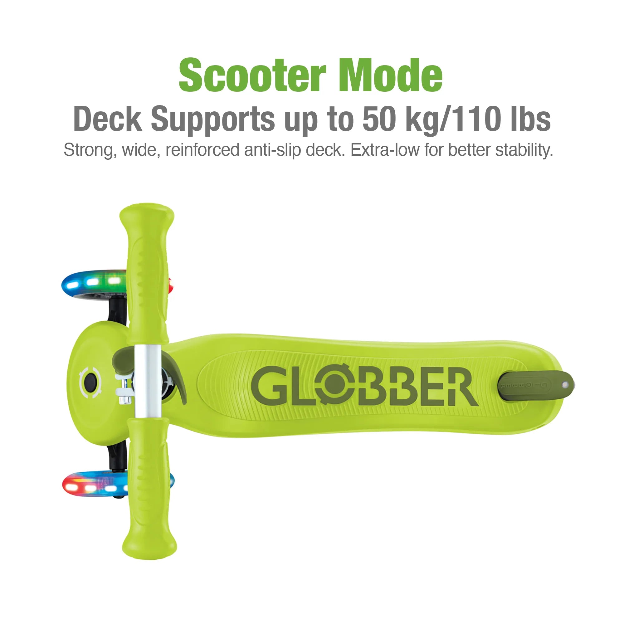 Globber GO•UP Sporty Lights - Lime Green & Khaki Green - Award-Winning Fun - Ages 15m-7+ yrs - Brown's Hobby & Game