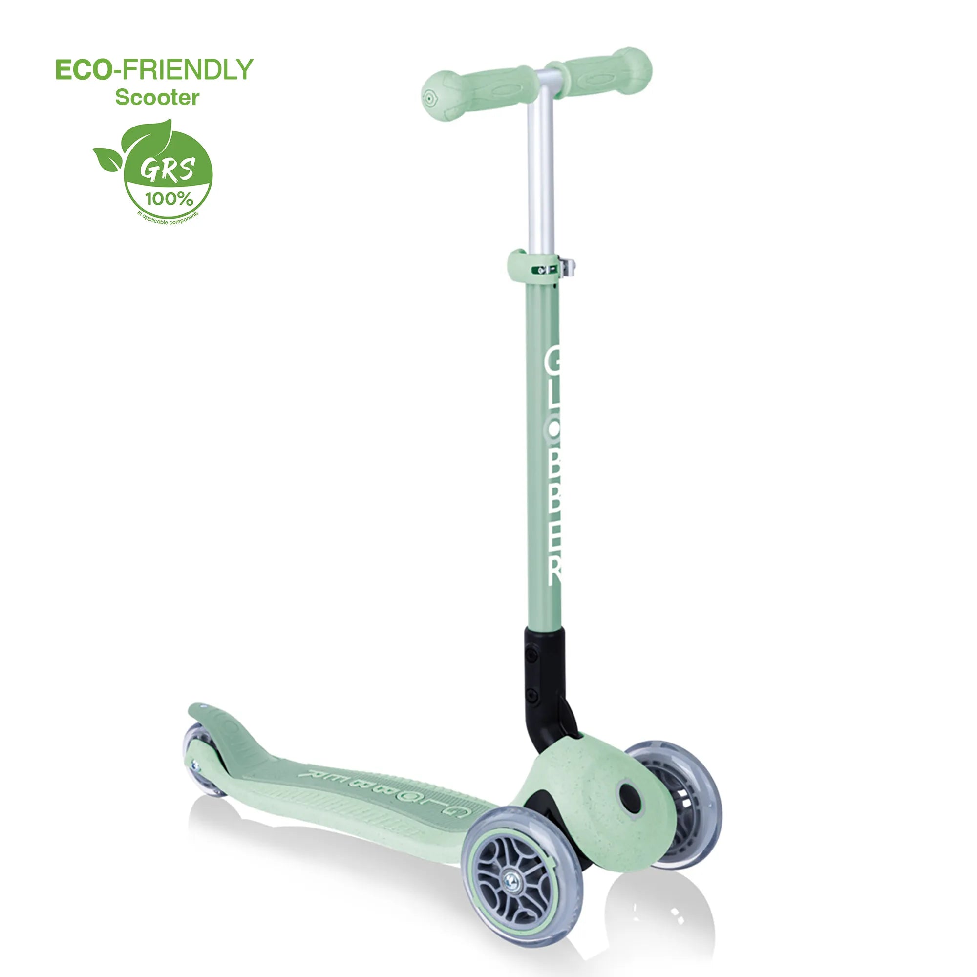 Globber GO•UP Foldable PLUS Ecologic 3-in-1 - Pistachio Green - Planet-Friendly Fun - Ages 15m-7+ yrs