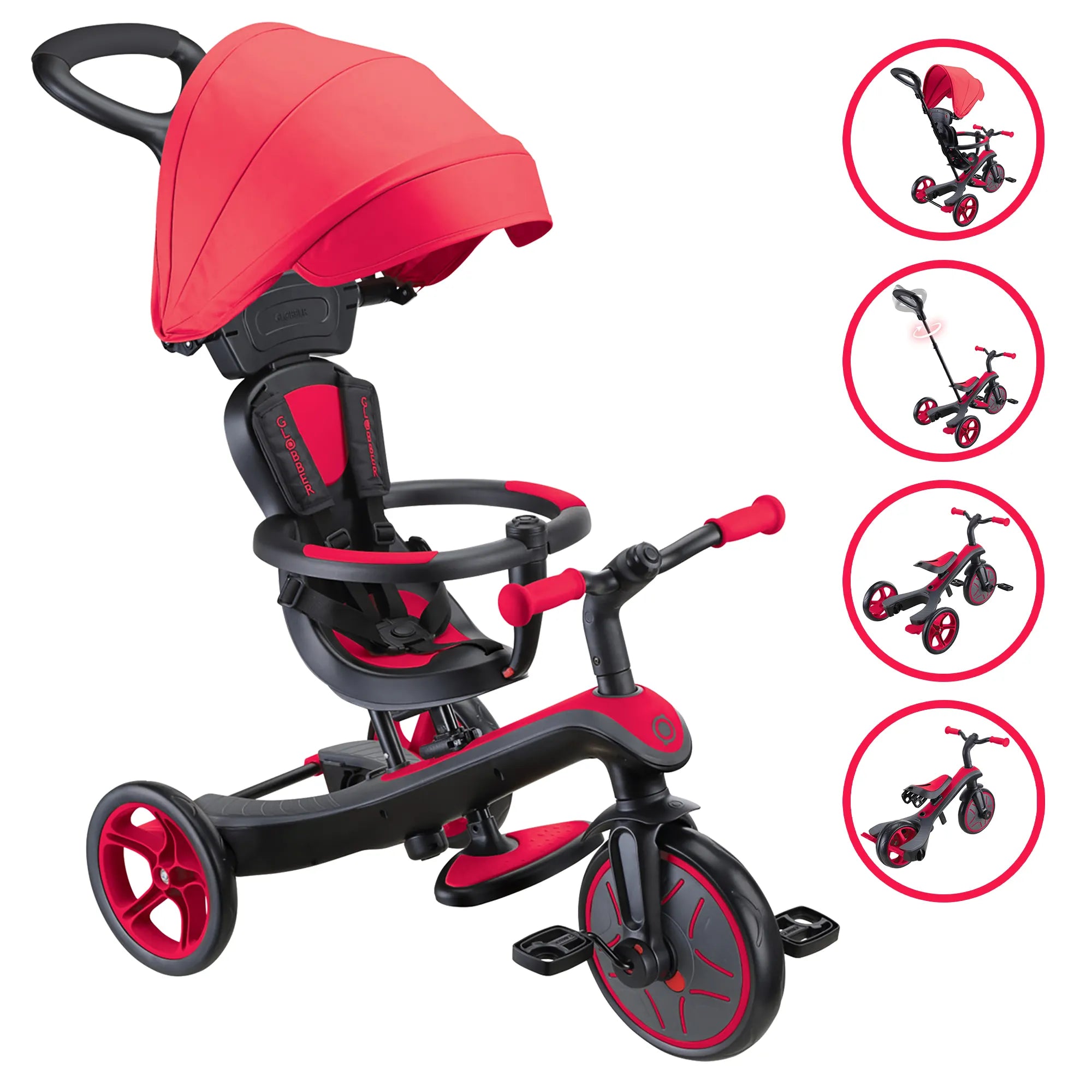 Explorer Trike 4 in 1 Infant Trike Guided Trike Learning Trike Balance Bike New Model New Red Colour Front Rear Views