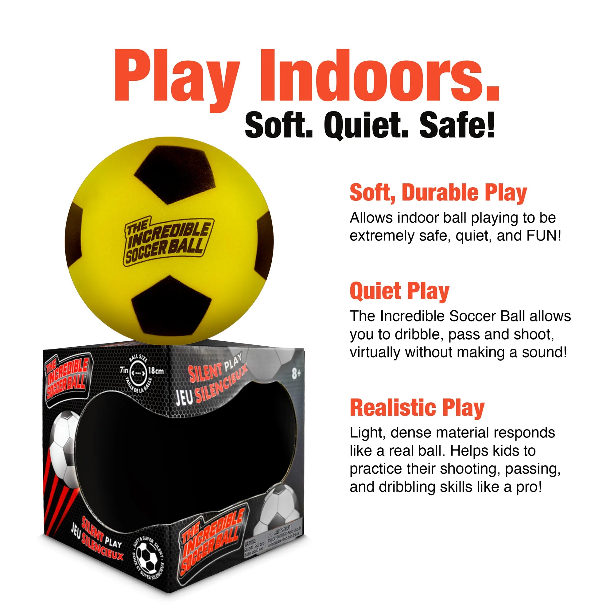 The Incredible Soccer Ball - Yellow - 7-inch Silent Ball - Indoor Fun for Everyone - Anytime, Anywhere - Ages 8 to Adult - Brown's Hobby & Game