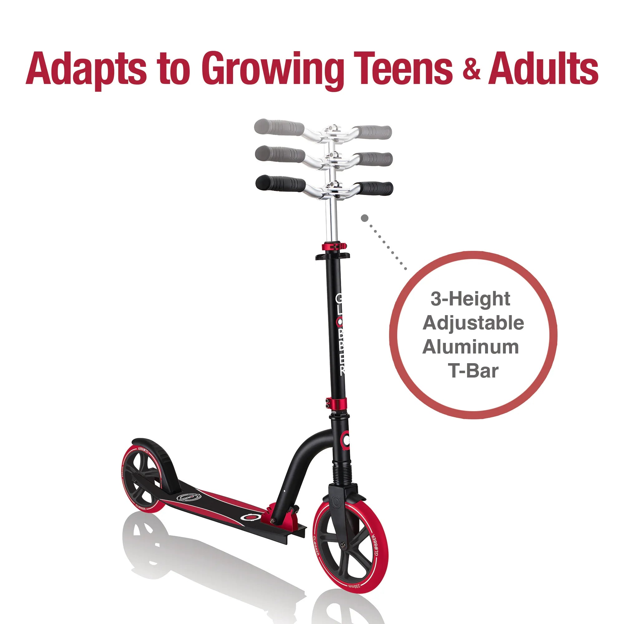 Globber NL 230-205 Duo - Premium Big Wheel Scooter - Adjustable & Foldable - Black & Red - Ages 14-Adult