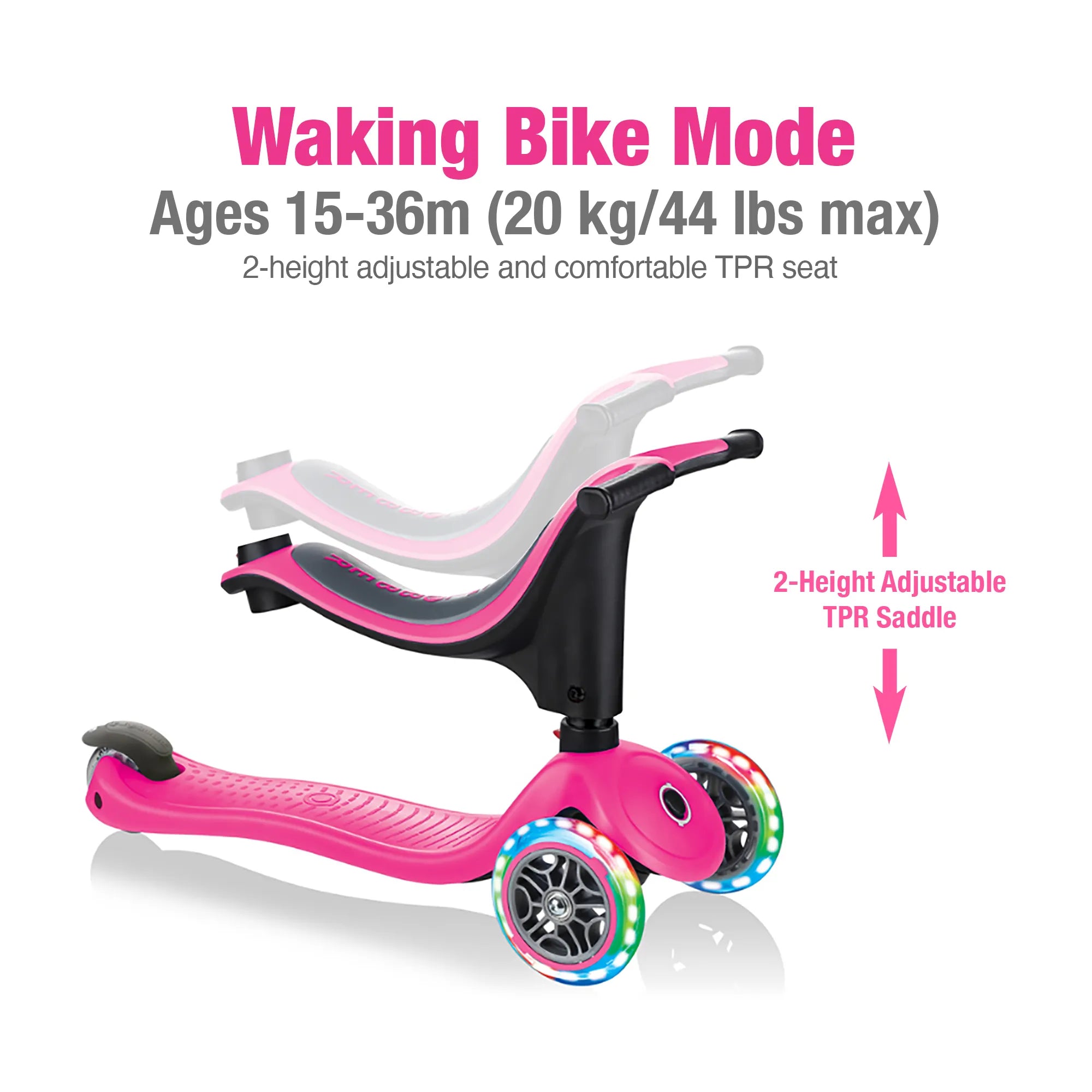 Globber GO•UP Sporty Lights - Deep Pink - Ages 15m-7+ yrs - Brown's Hobby & Game