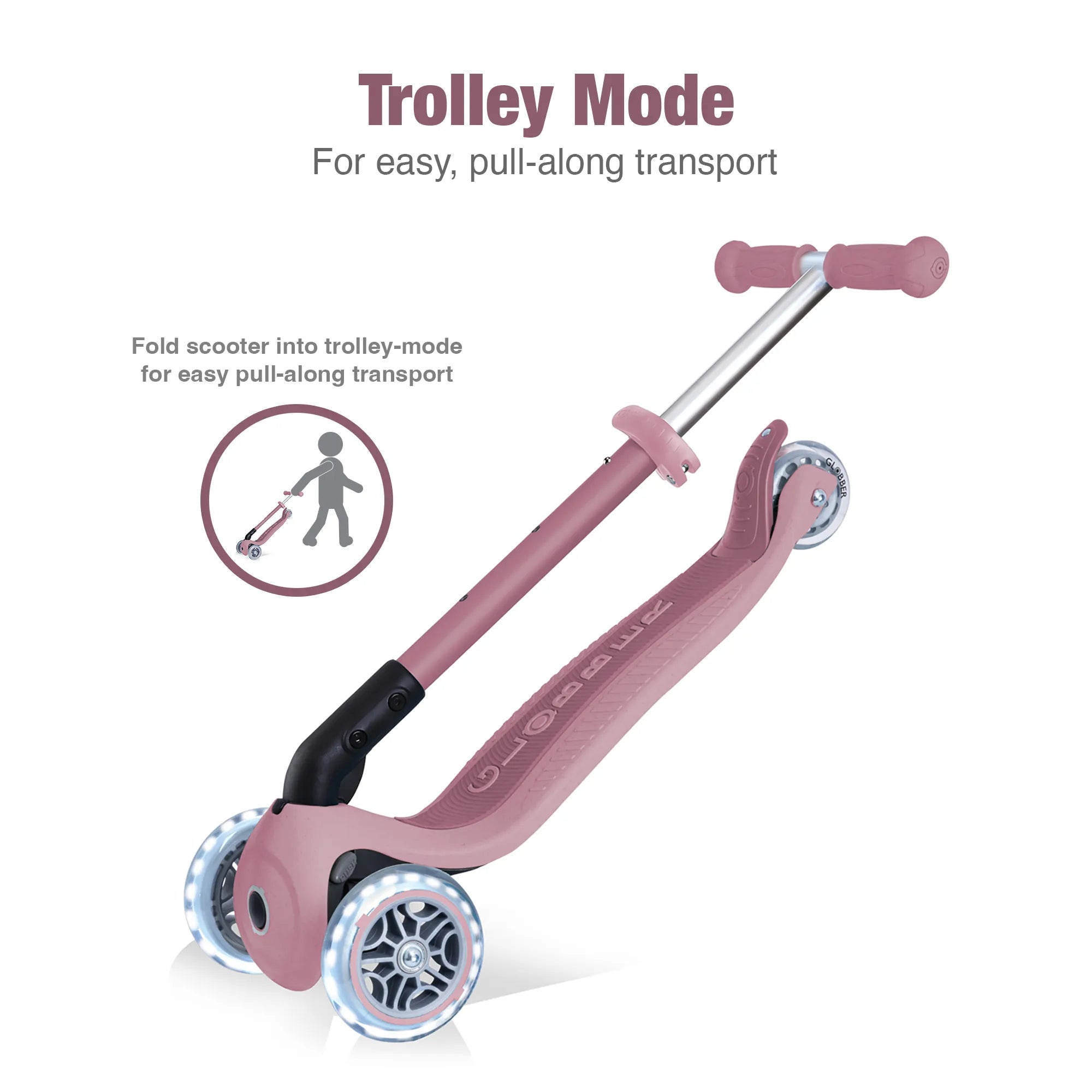 Globber Junior Foldable Ecologic Light Up Scooter - Award-Winning - Adjustable - Enviro-Friendly - Berry Pink - Ages 2 to 6+