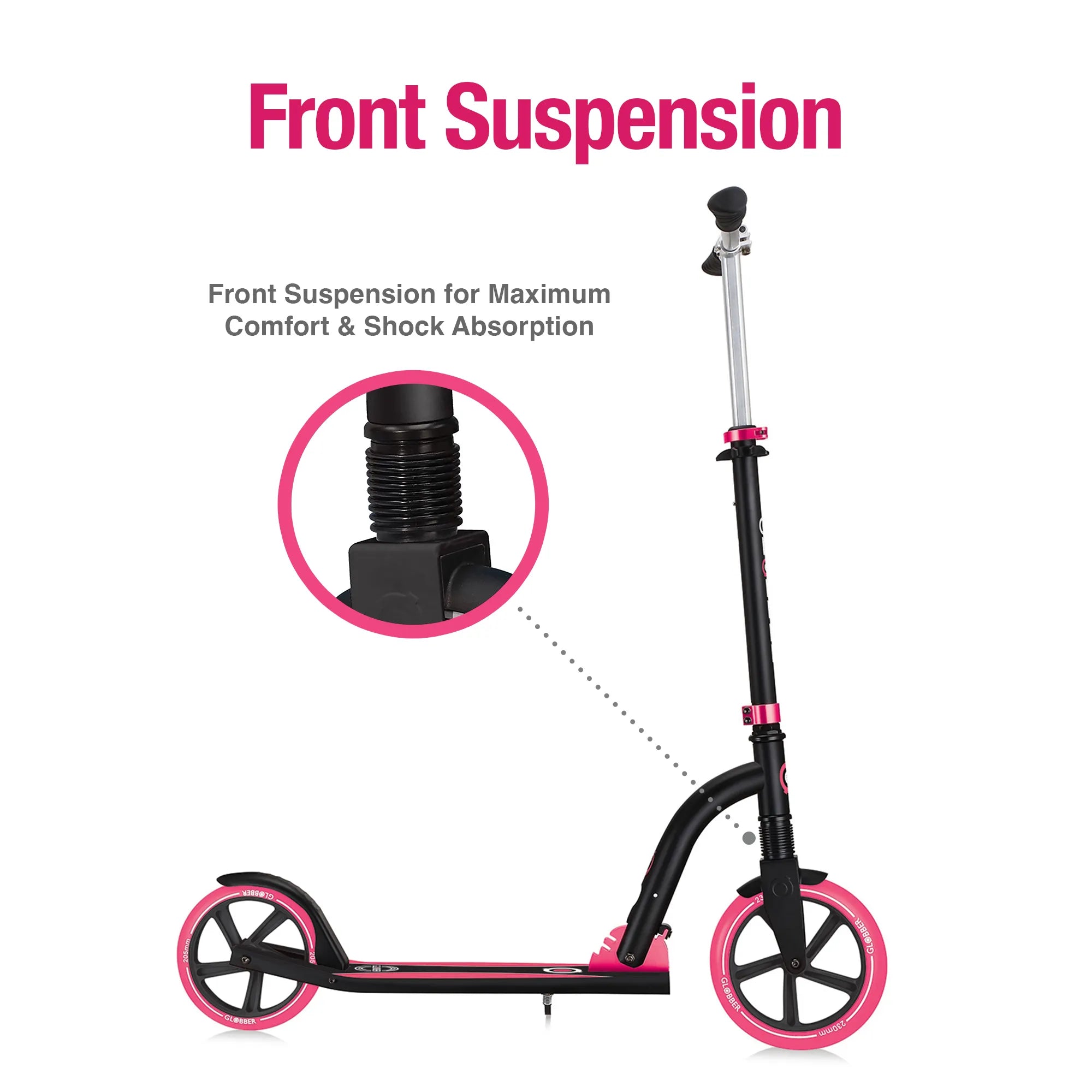 Globber NL 230-205 Duo - Premium Big Wheel Scooter - Adjustable & Foldable - Black & Pink - Ages 14-Adult