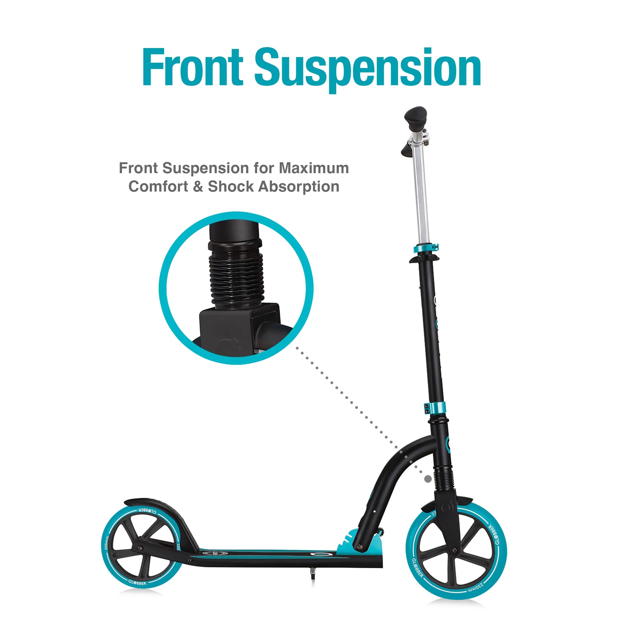 Globber NL 230-205 Duo - Premium Big Wheel Scooter - Adjustable & Foldable - Black & Teal - Ages 14-Adult