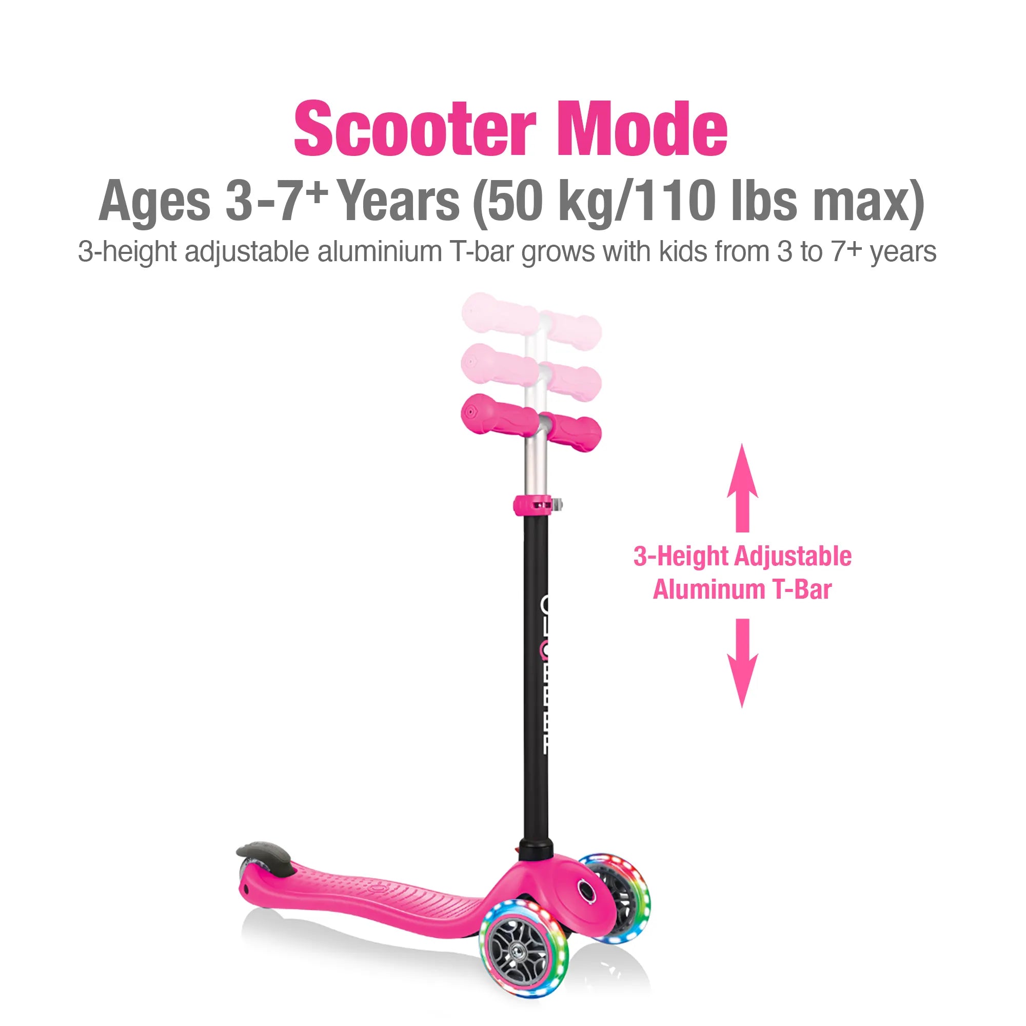 Globber GO•UP Sporty Lights - Deep Pink - Ages 15m-7+ yrs - Brown's Hobby & Game