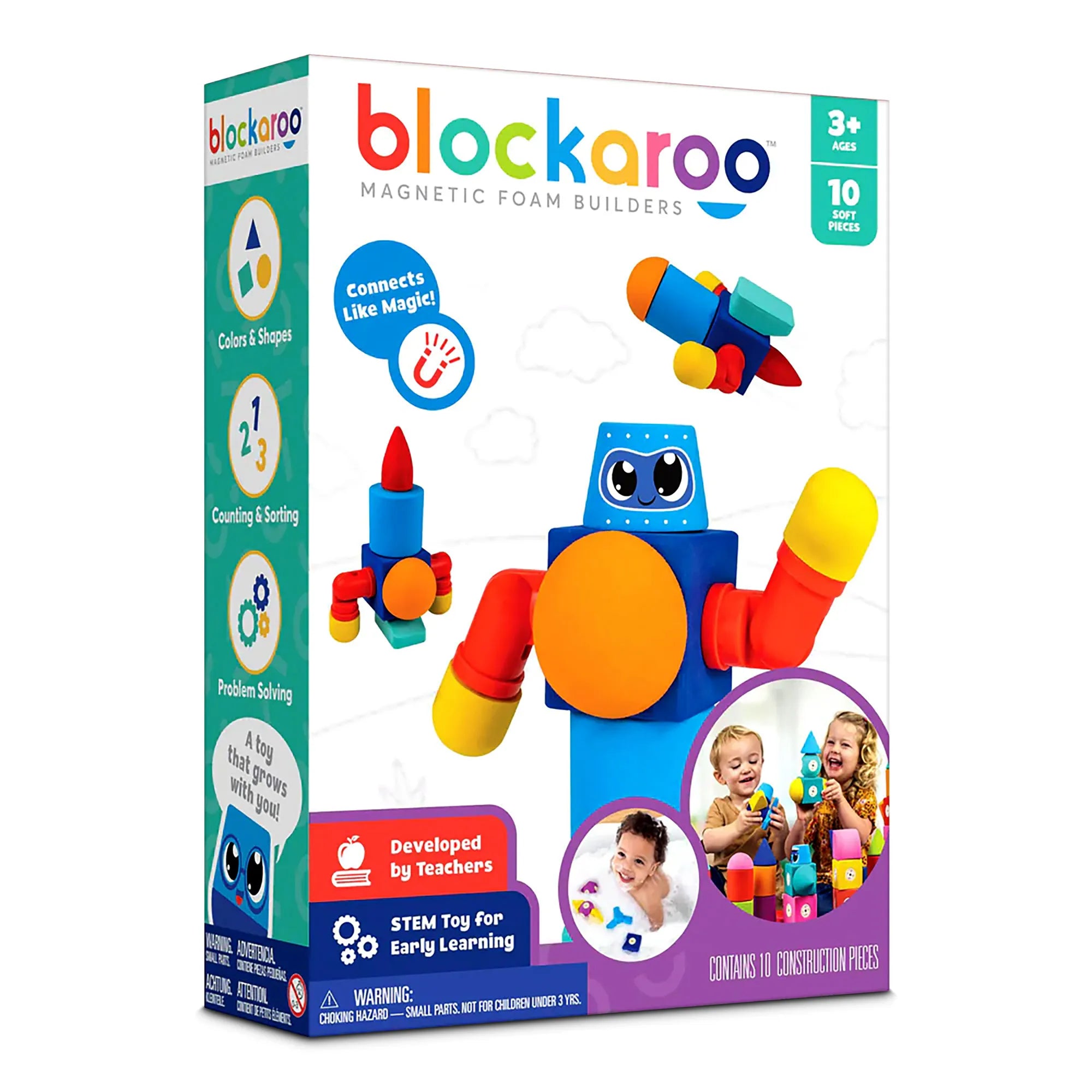 Blockaroo Magnetic Foam Building Blocks - Robot 10 Pc. Kit - Age 3+ - Brown's Hobby & Game