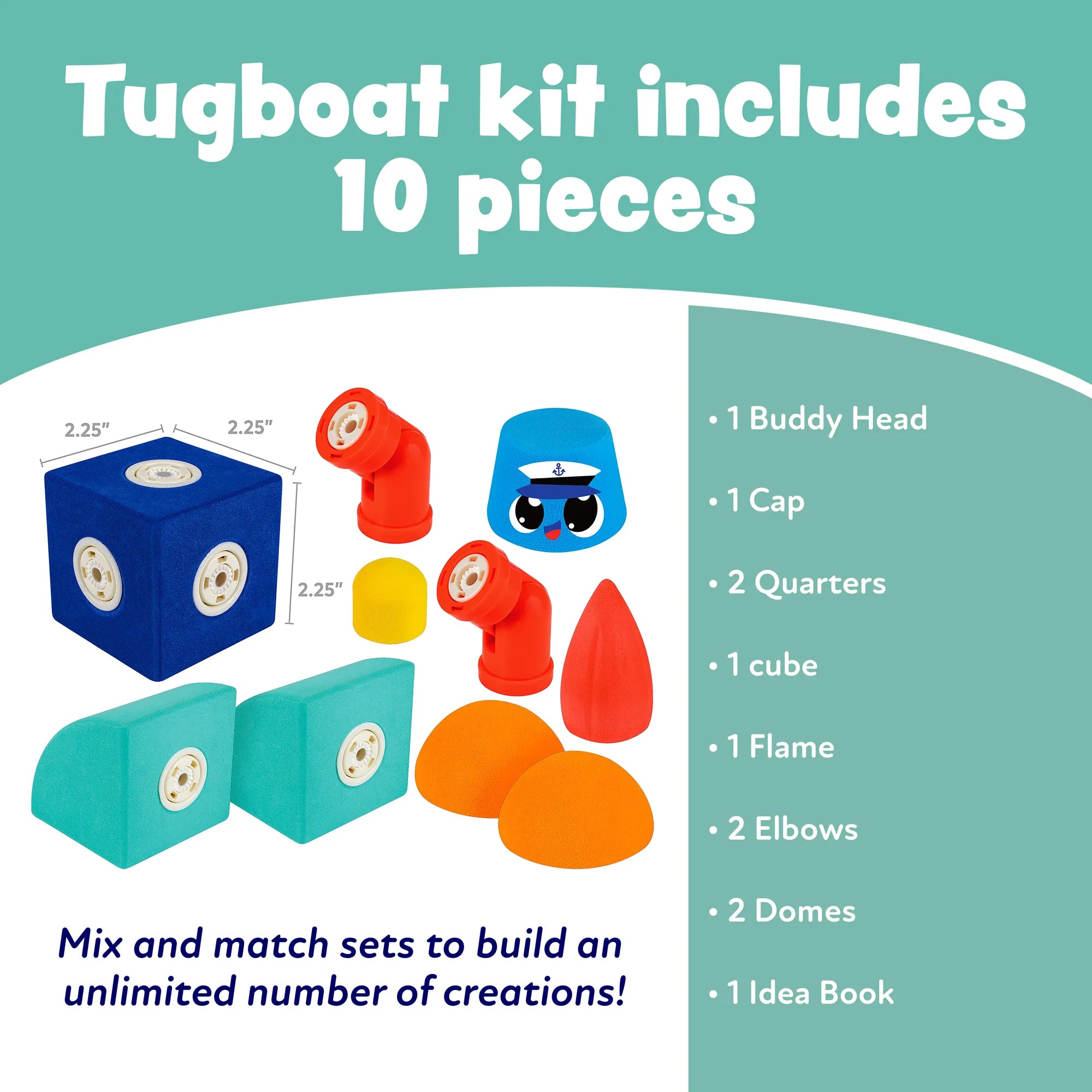 Blockaroo Magnetic Foam Building Blocks - Tugboat 10 Pc. Kit - Age 3+ - Brown's Hobby & Game