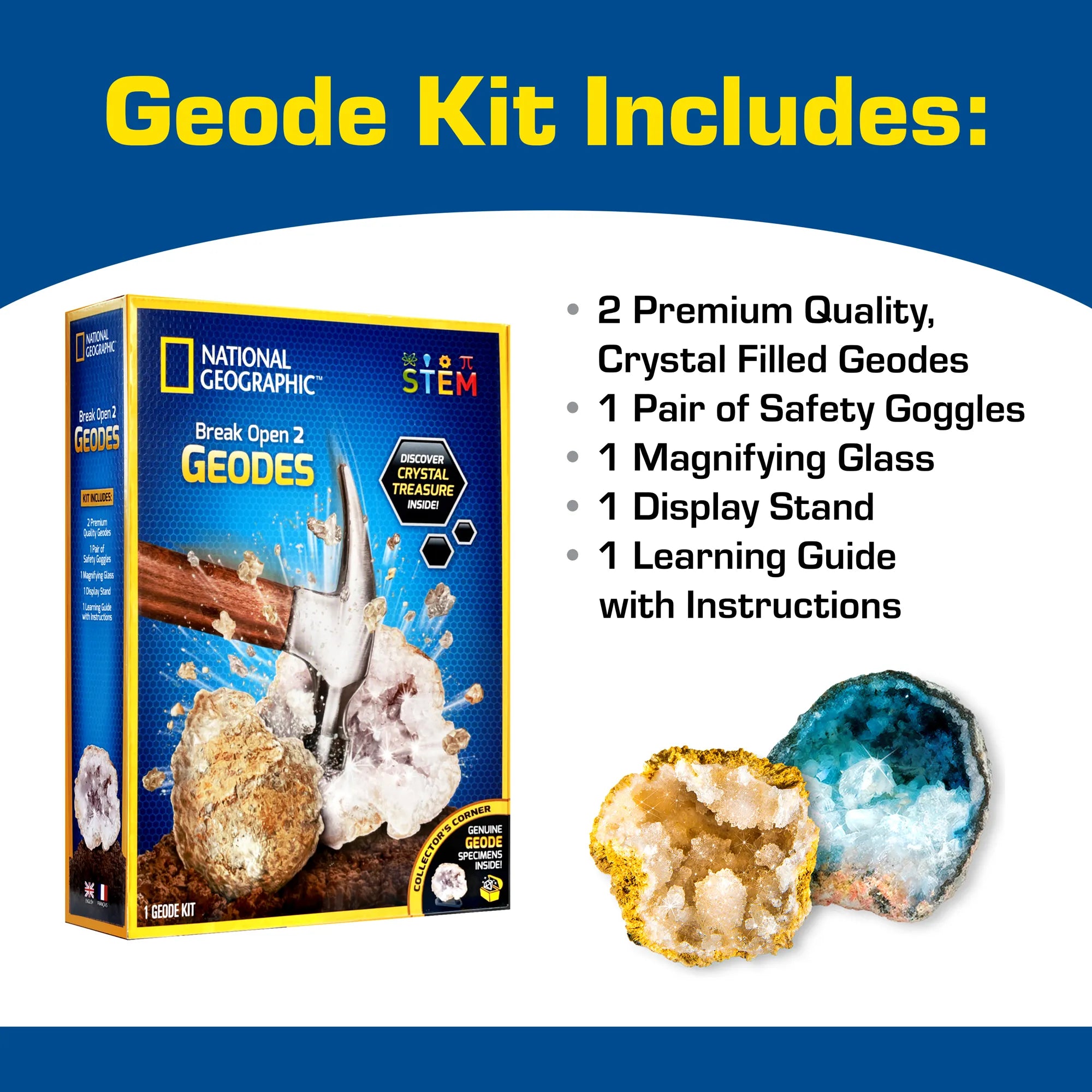National Geographic Break Open 2 Geodes Kit - Age 8+ - Brown's Hobby & Game