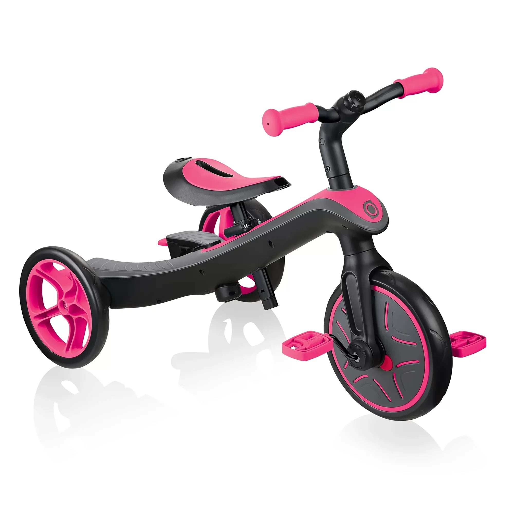 Globber Explorer Trike 4 in 1, Fuschia Pink, Training Trike Mode, Front View, Browns Hobby & Game.