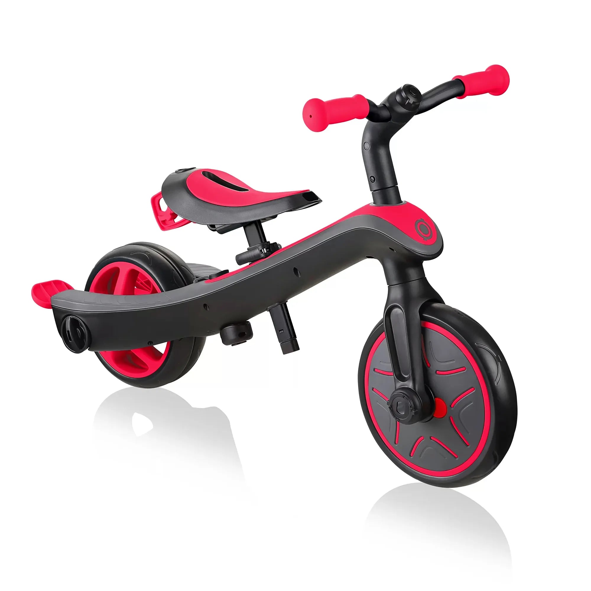 Globber Explorer Trike 4 in 1, New Red, Balance Bike Mode, Front View, Browns Hobby & Game.