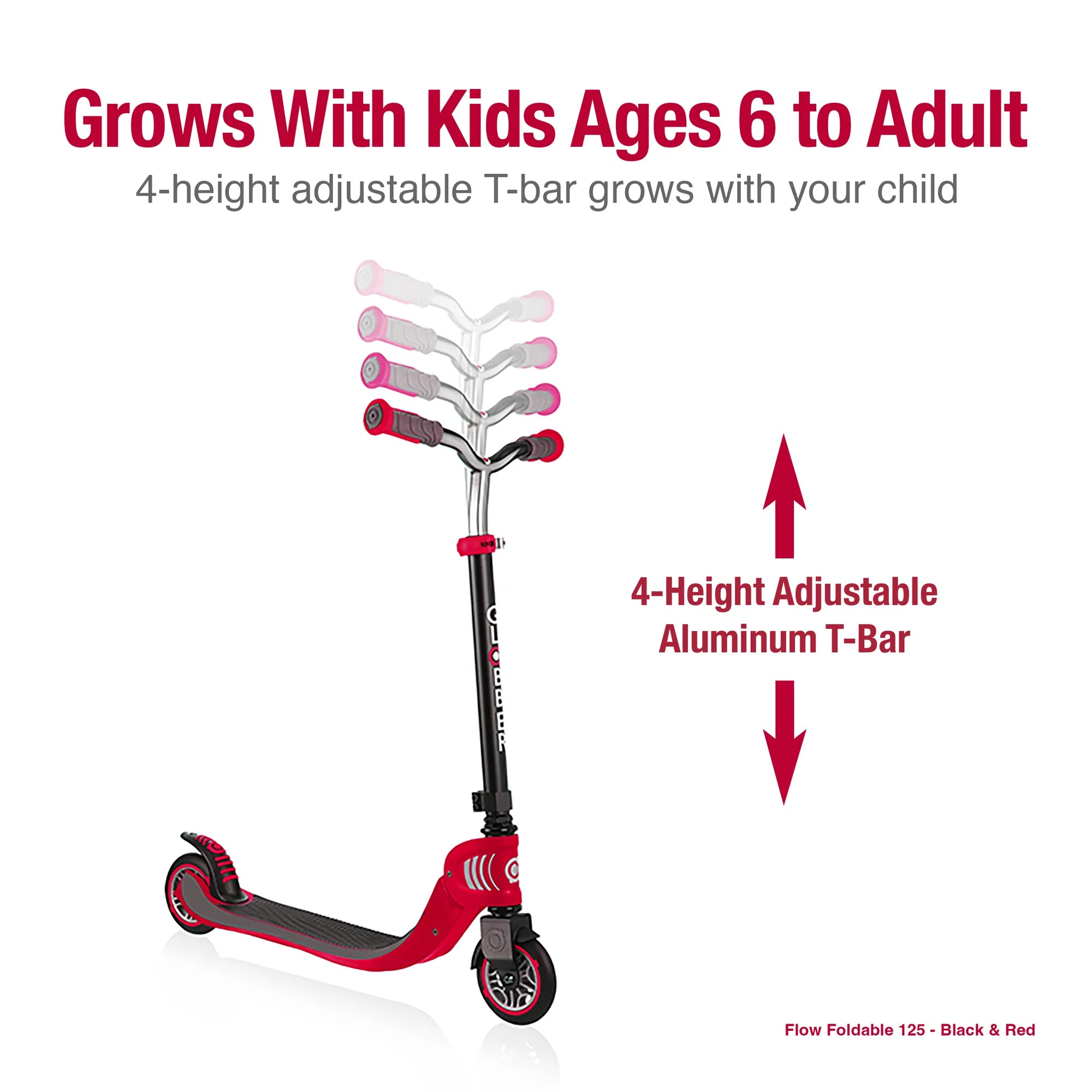 Globber Flow Foldable 125 - Black & Red - Ages 6-Adult - Brown's Hobby & Game