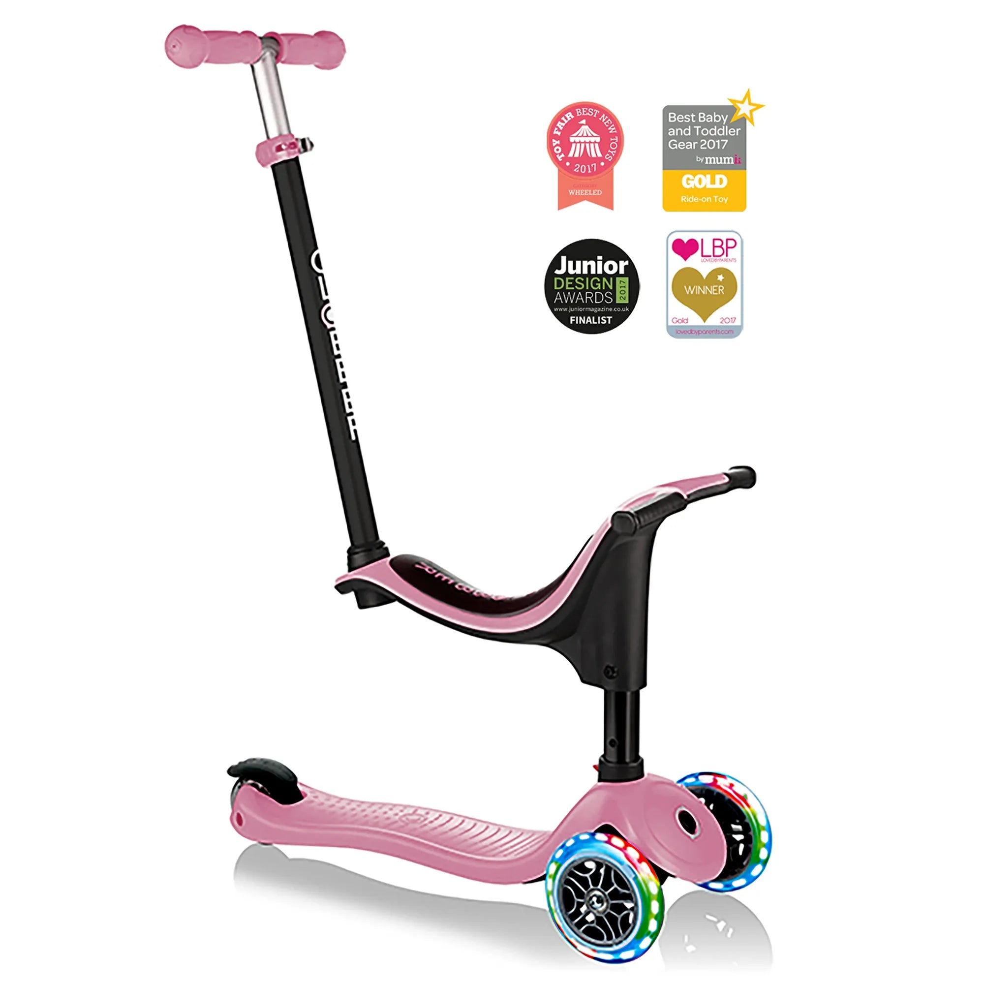 Globber GO•UP Sporty Lights 3-in-1 - Pastel Pink - Award-Winning Fun - Ages 15m-7+ yrs