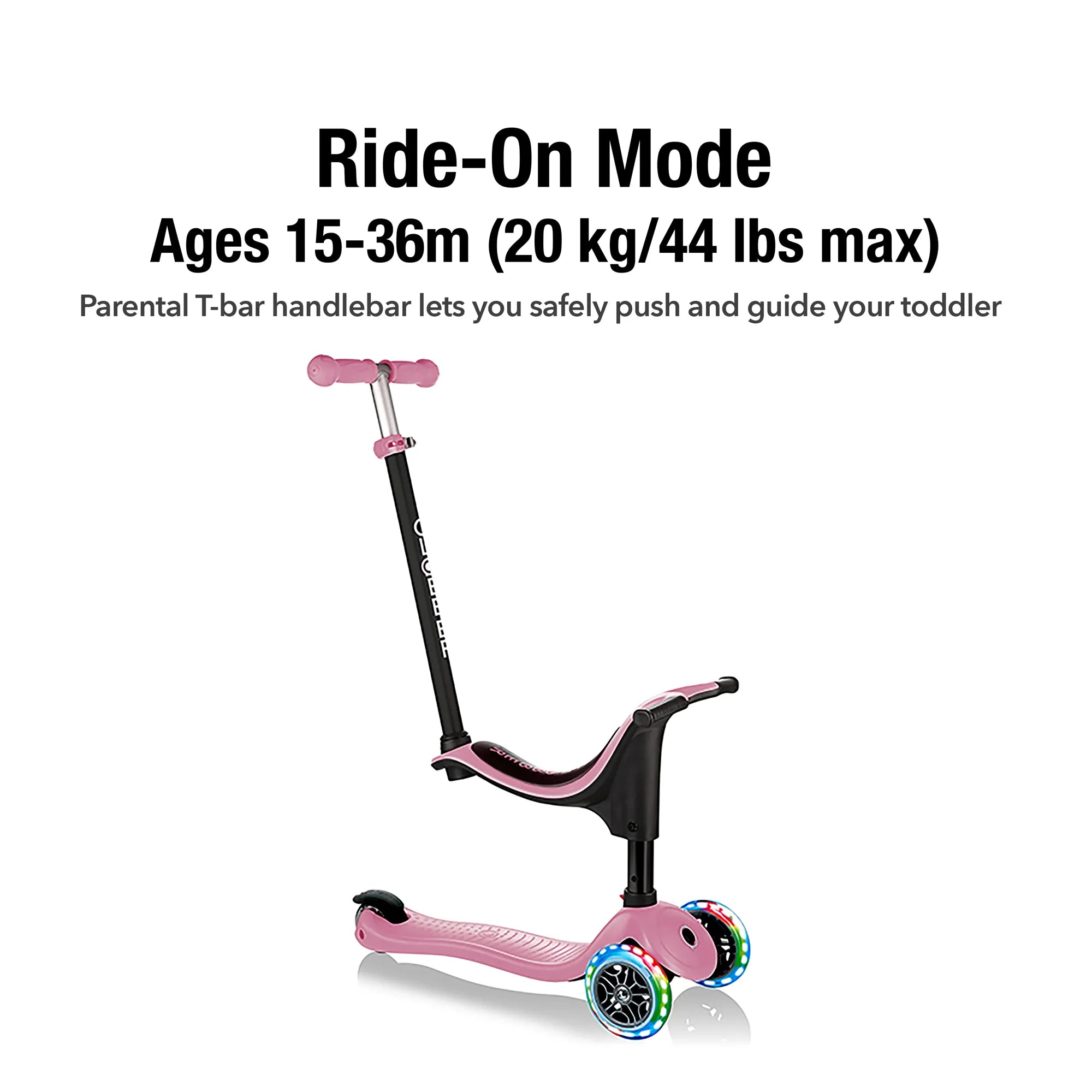 Globber GO•UP Sporty Lights 3-in-1 - Pastel Pink - Award-Winning Fun - Ages 15m-7+ yrs