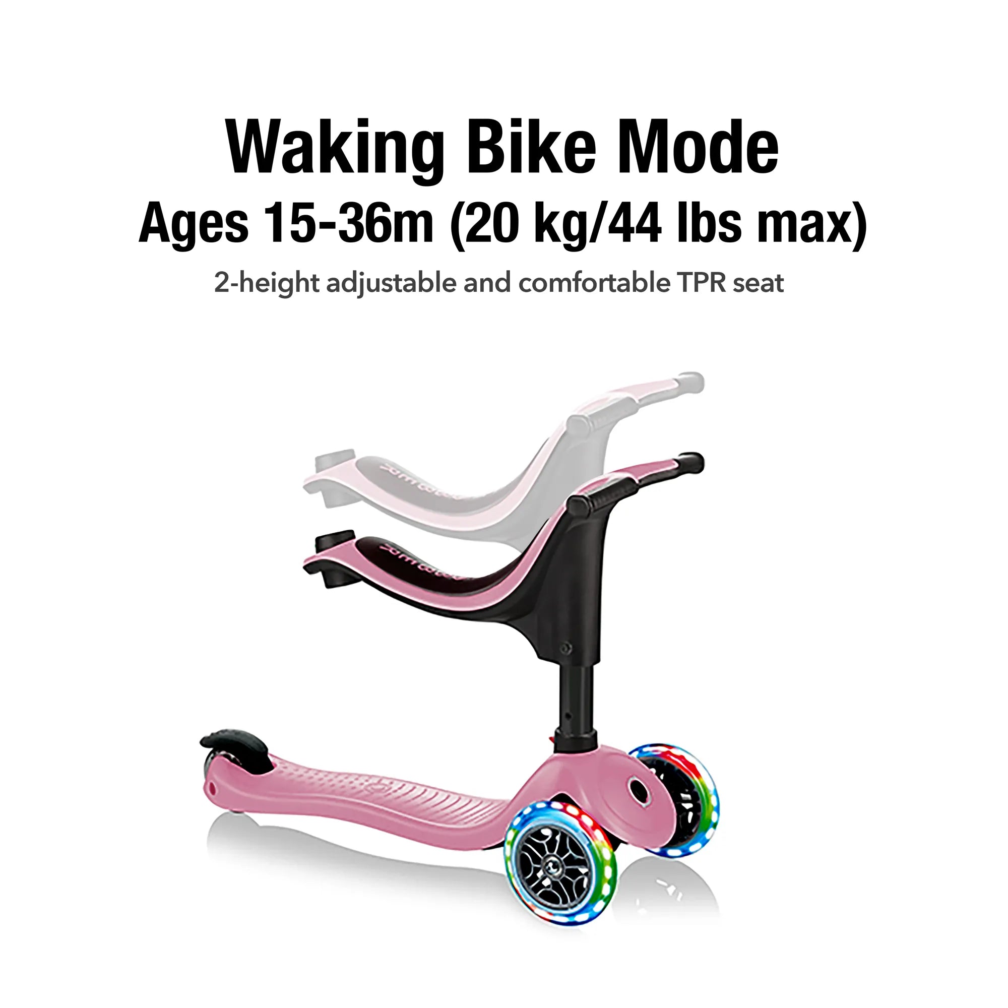 Globber GO•UP Sporty Lights 4-in-1 - Pastel Pink - Ages 15m-6+ yrs - Brown's Hobby & Game