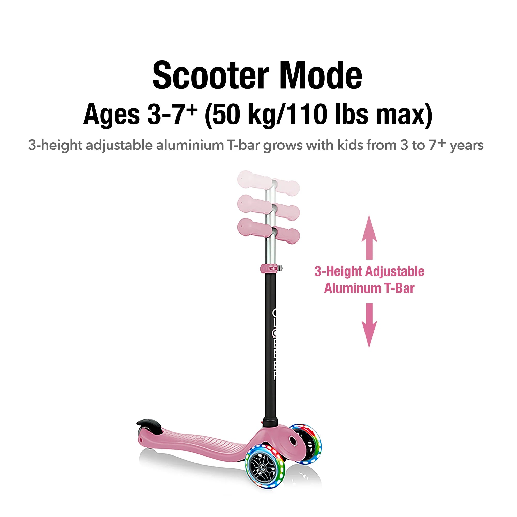 Globber GO•UP Sporty Lights 3-in-1 - Pastel Pink - Award-Winning Fun - Ages 15m-7+ yrs