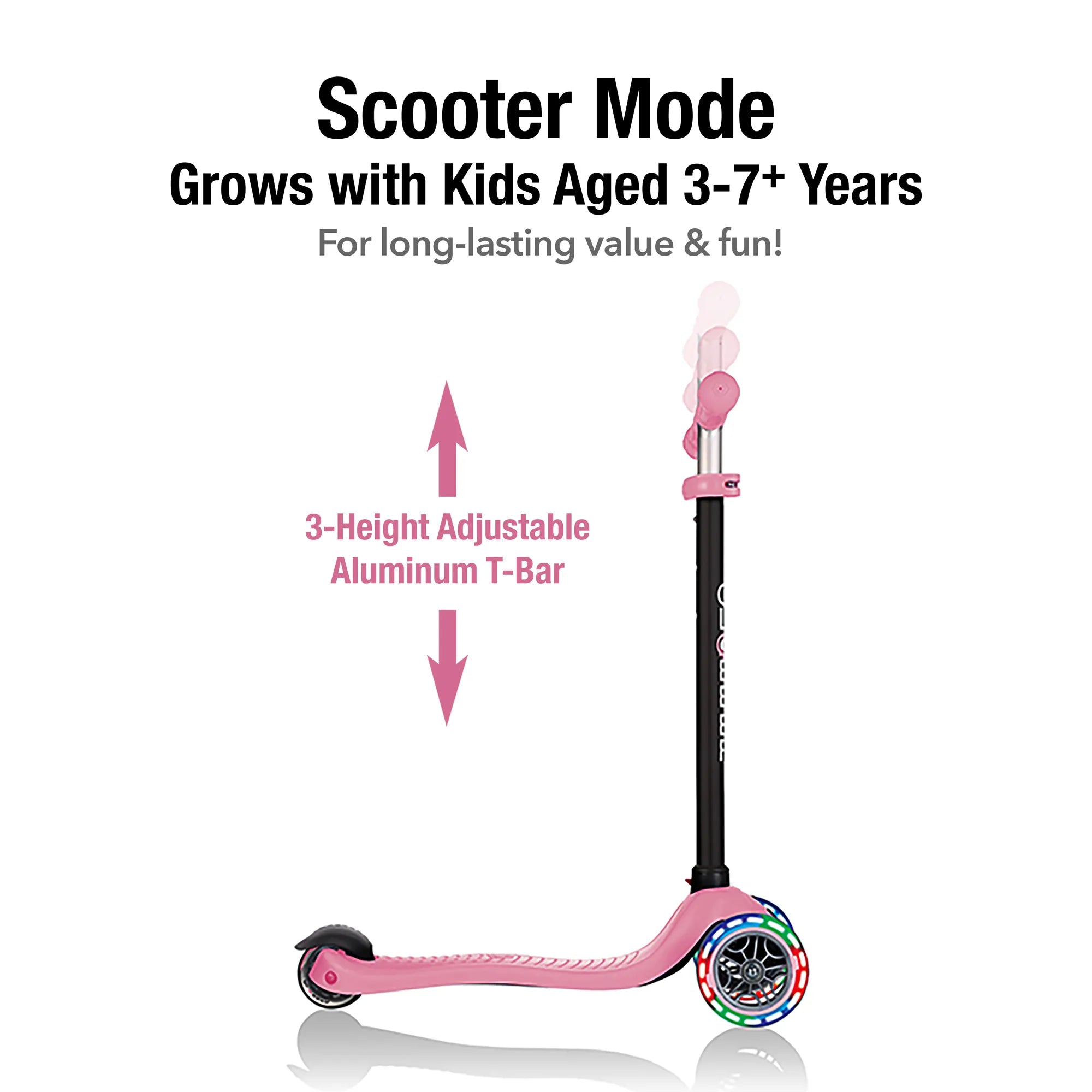 Globber GO•UP Sporty Lights 3-in-1 - Pastel Pink - Award-Winning Fun - Ages 15m-7+ yrs