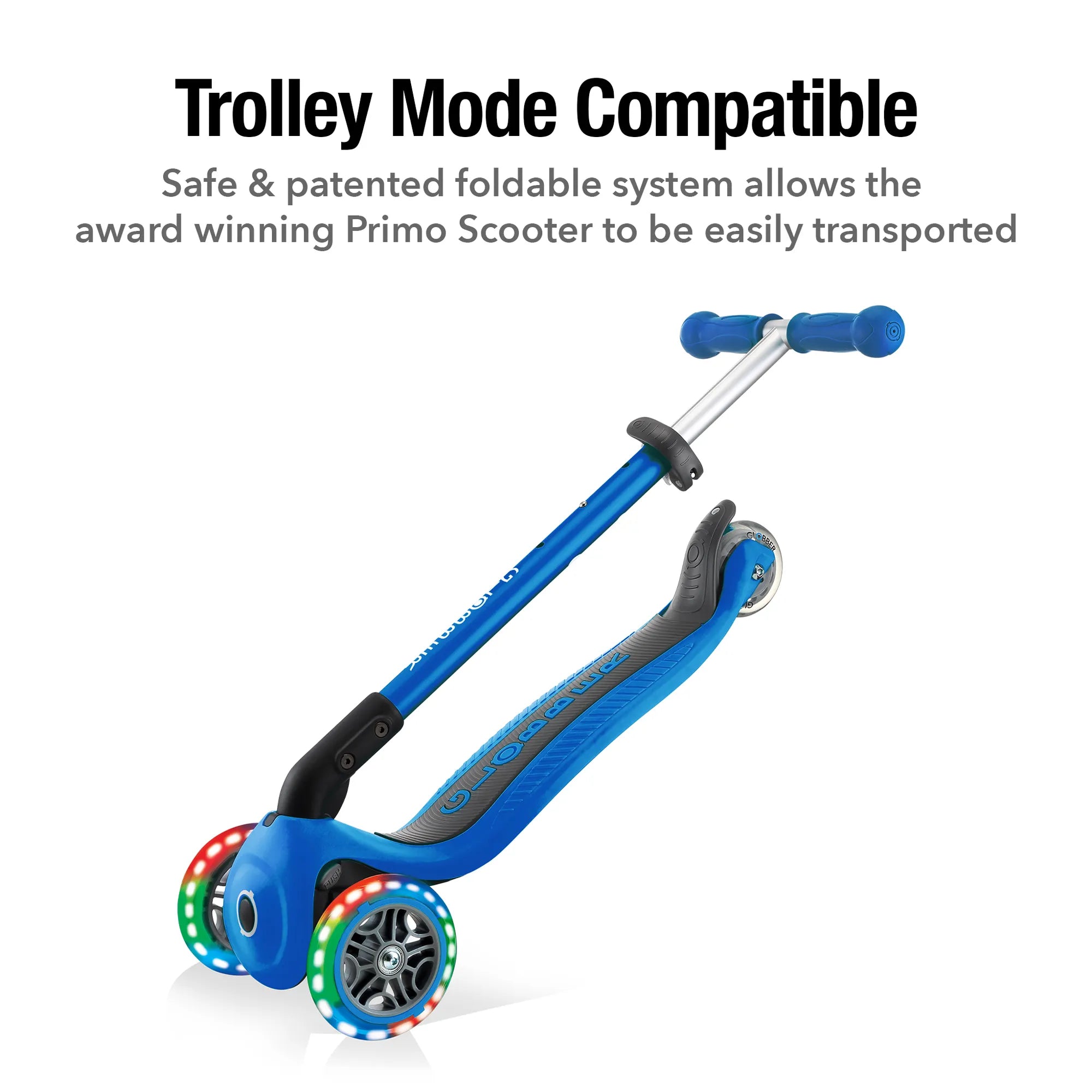 Globber Primo Foldable Lights - Navy Blue - Award-Winning Scooter - Ages 3-6+ - Brown's Hobby & Game