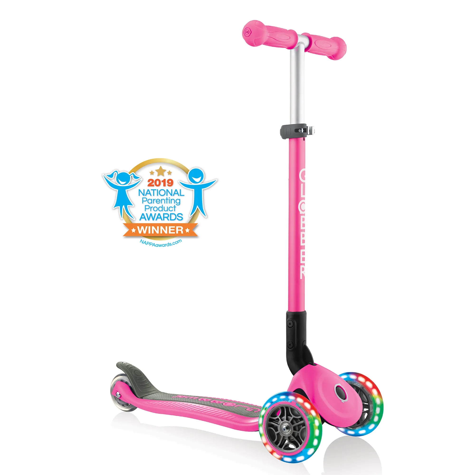 Globber Primo Foldable Lights - Deep Pink - Award-Winning Scooter - Ages 3-6+ - Brown's Hobby & Game