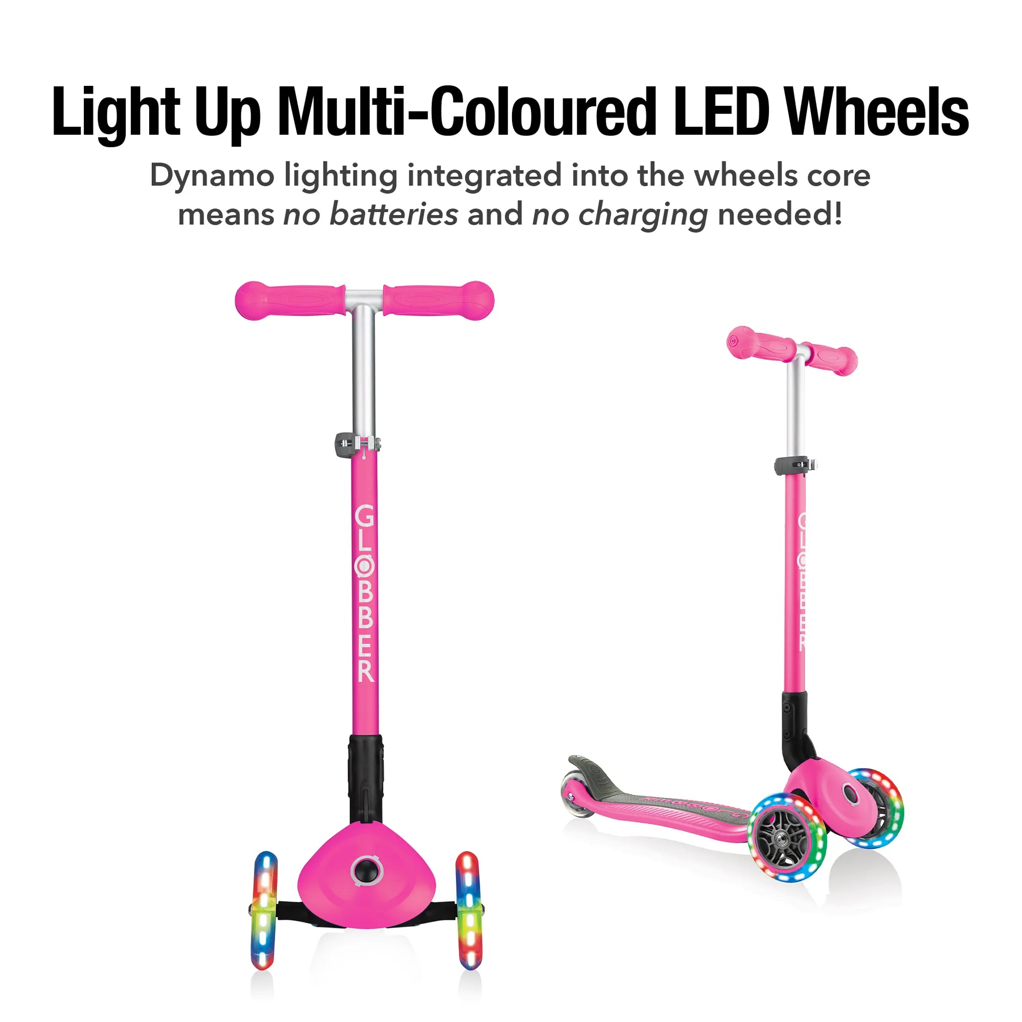 Globber Primo Foldable Lights - Deep Pink - Award-Winning Scooter - Ages 3-6+ - Brown's Hobby & Game