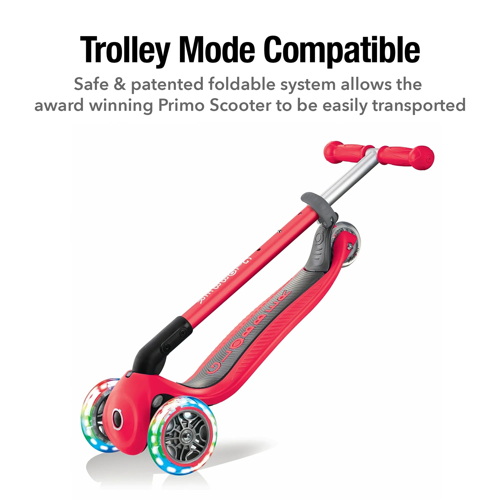 Globber Primo Foldable Lights - Red - Award-Winning Scooter - Ages 3-6+ - Brown's Hobby & Game