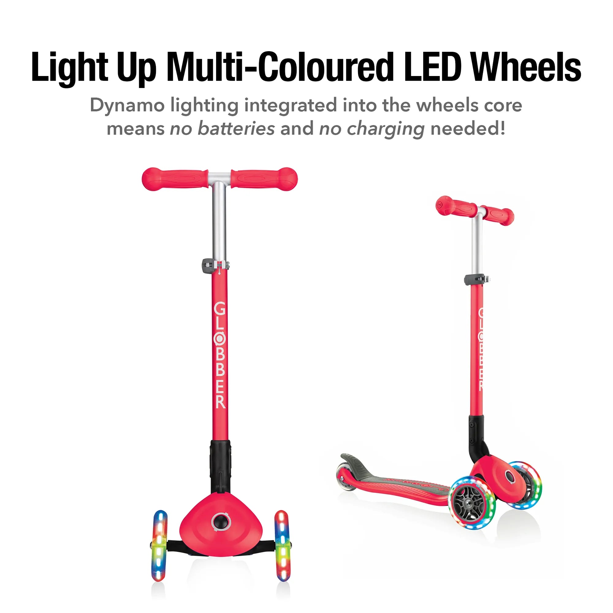 Globber Primo Foldable Lights - Red - Award-Winning Scooter - Ages 3-6+ - Brown's Hobby & Game
