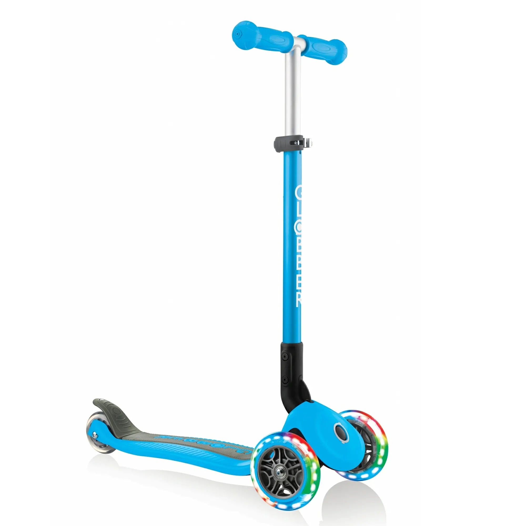 Globber Primo Foldable Lights - Sky Blue - Award-Winning Scooter - Ages 3-6+ - Brown's Hobby & Game