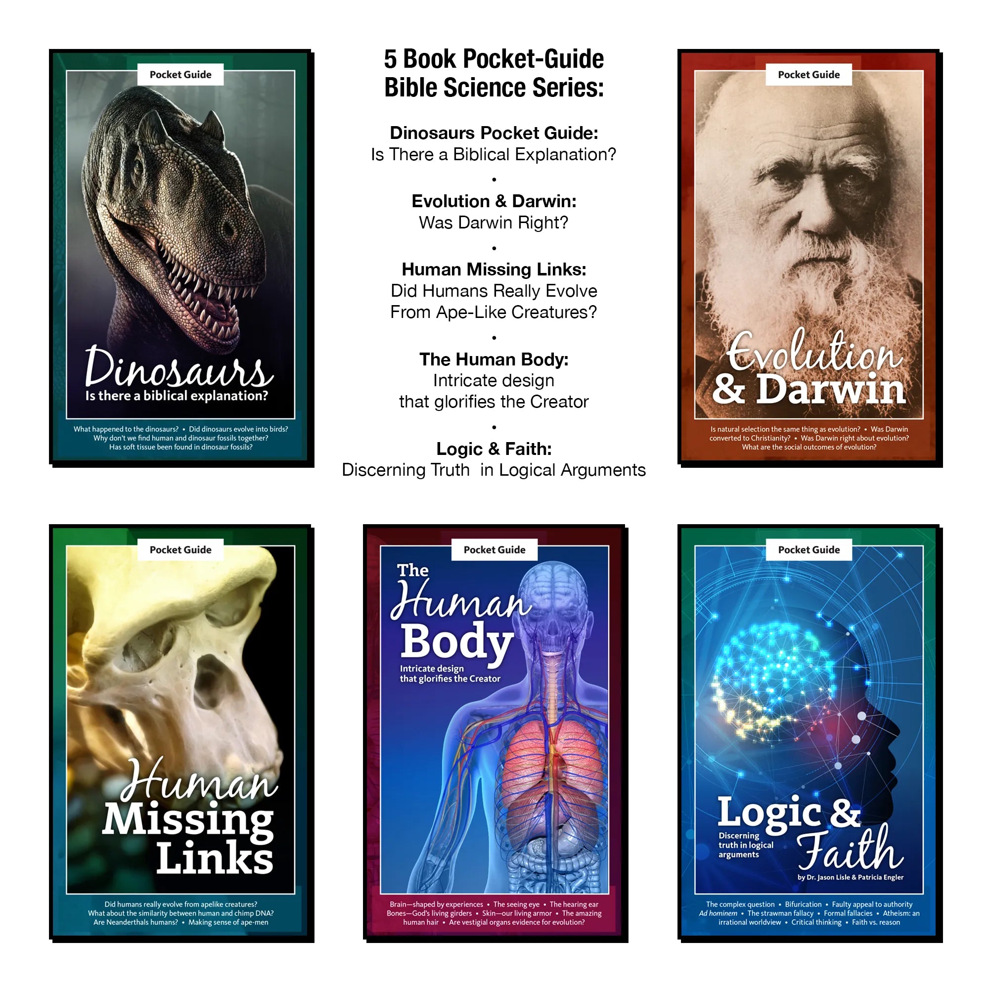 5 Book Pocket Guide Bible Science Series - Dinosaurs, Evolution, Missing Links, & More - Brown's Hobby & Game