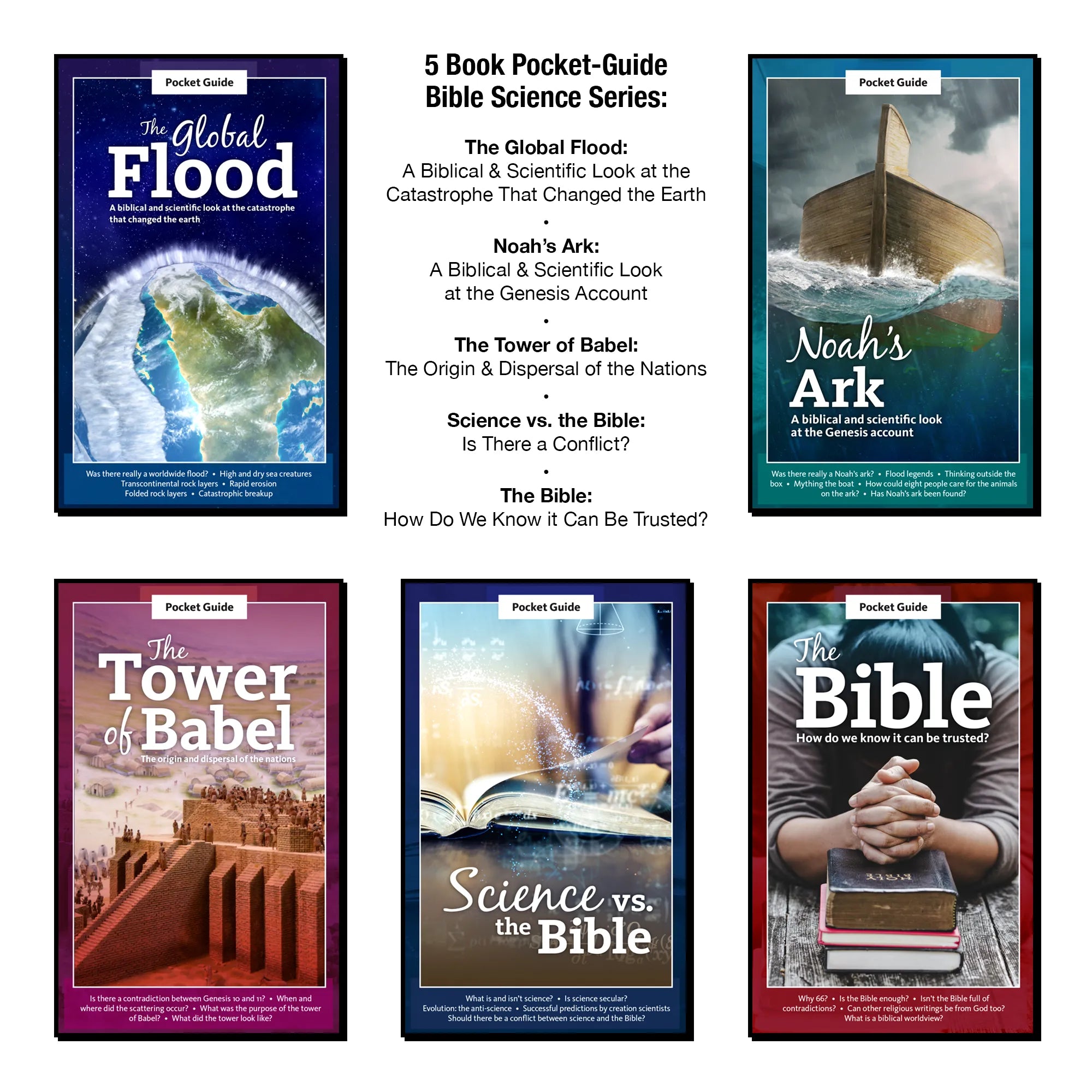 5 Book Pocket Guide Bible Science Series - The Global Flood, Noah’s Ark, The Tower of Babel, & More - Brown's Hobby & Game