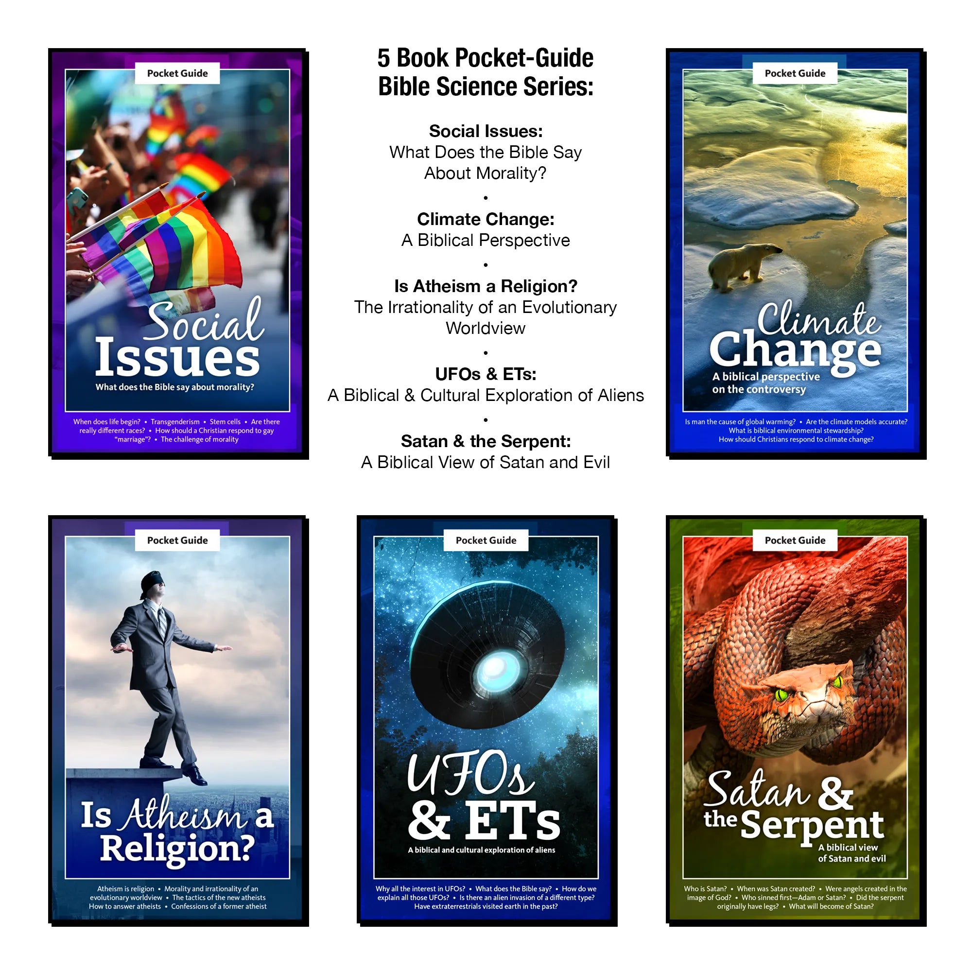 5 Book Pocket Guide Bible Science Series - UFO’s & ET’s, Social Issues, Climate Change, & More - Brown's Hobby & Game